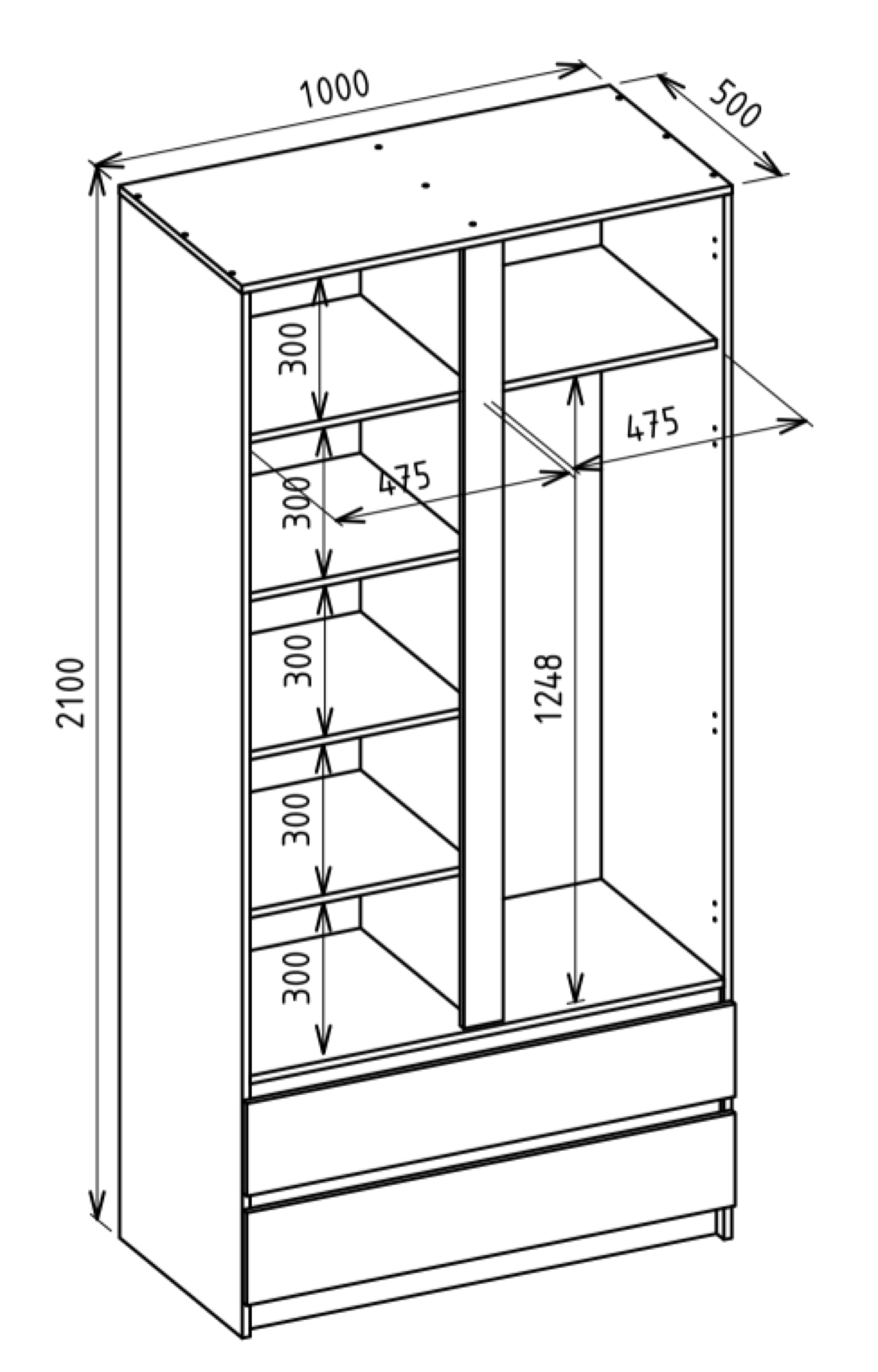 Szafa dwudrzwiowa Bemmi z dwiema szufladami 100 cm kaszmir