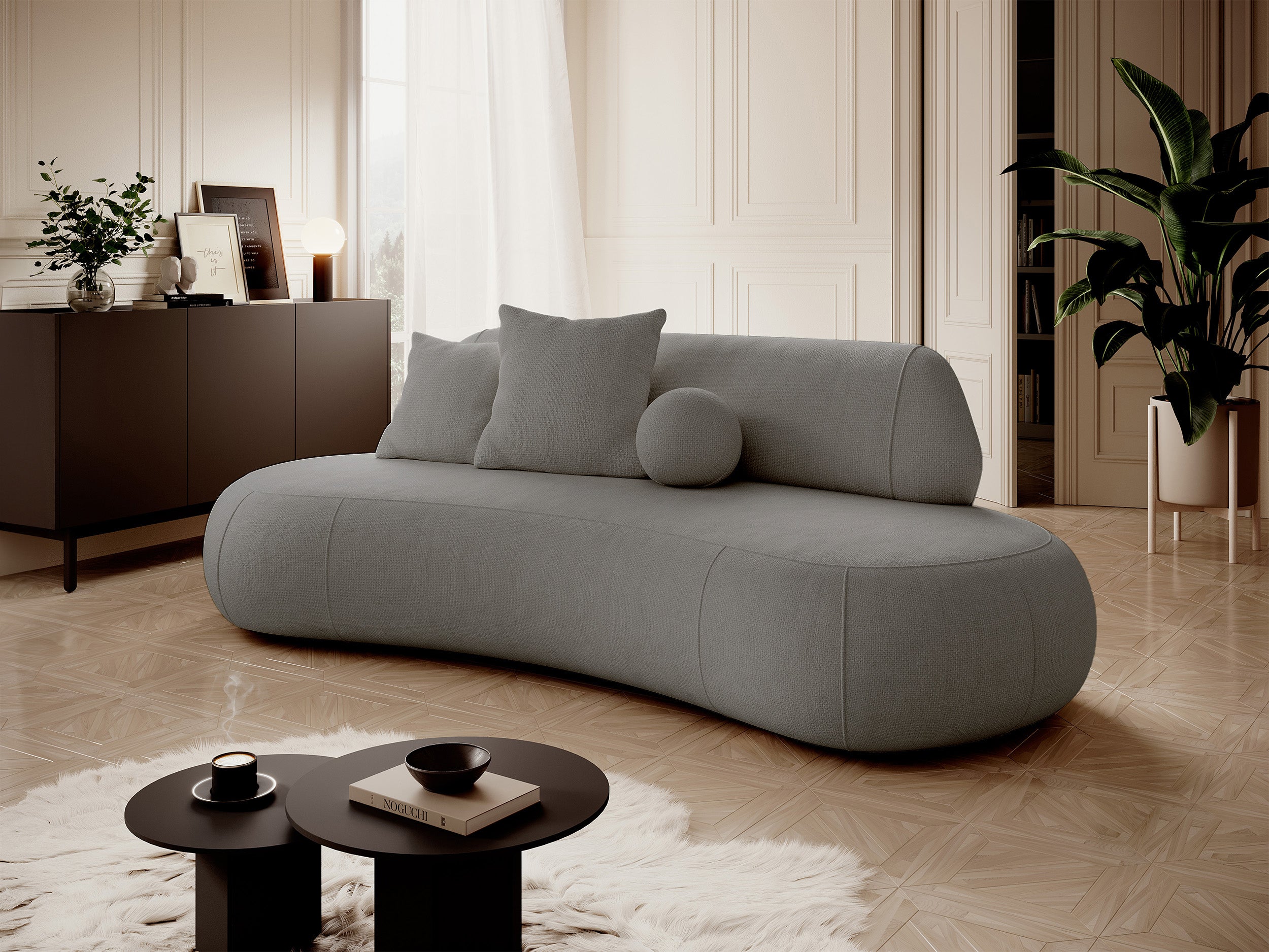 Sofa trzyosobowa Balme szarobeżowa w tkaninie łatwoczyszczącej