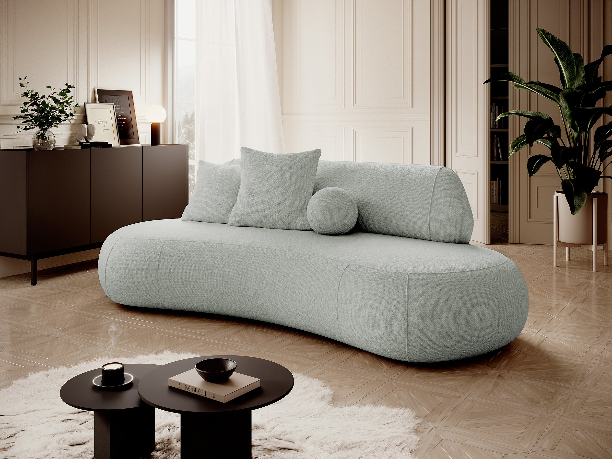 Sofa trzyosobowa Balme jasnoszara w tkaninie łatwoczyszczącej