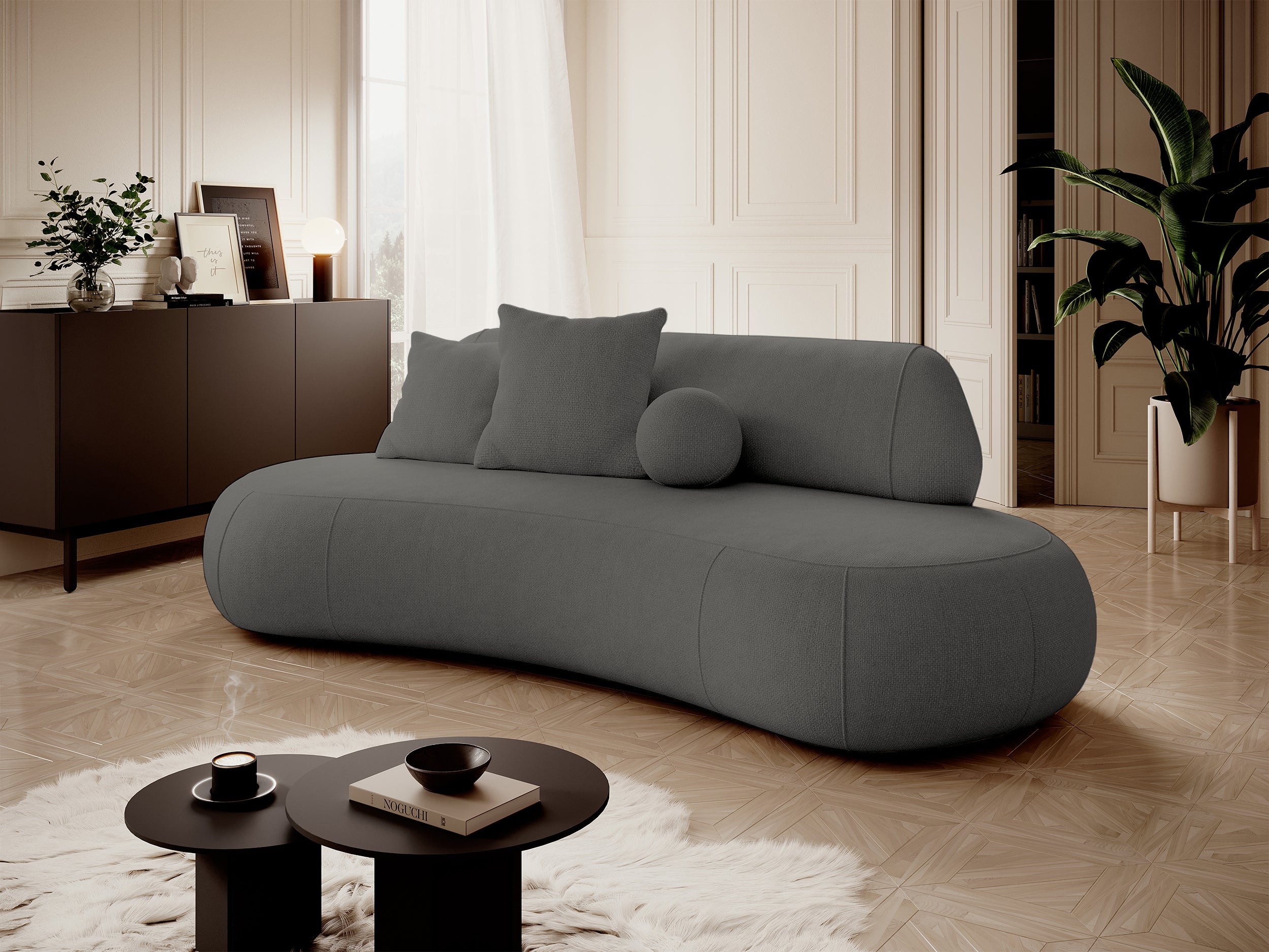 Sofa trzyosobowa Balme szara w tkaninie łatwoczyszczącej