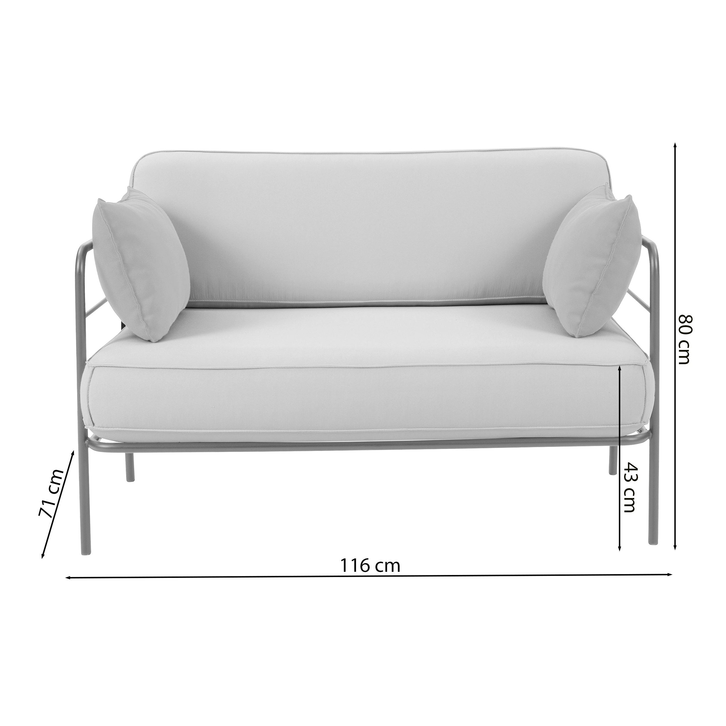 Sofa ogrodowa Preggel 116 cm w tkaninie hydrofobowej beżowa/ kremowy stelaż