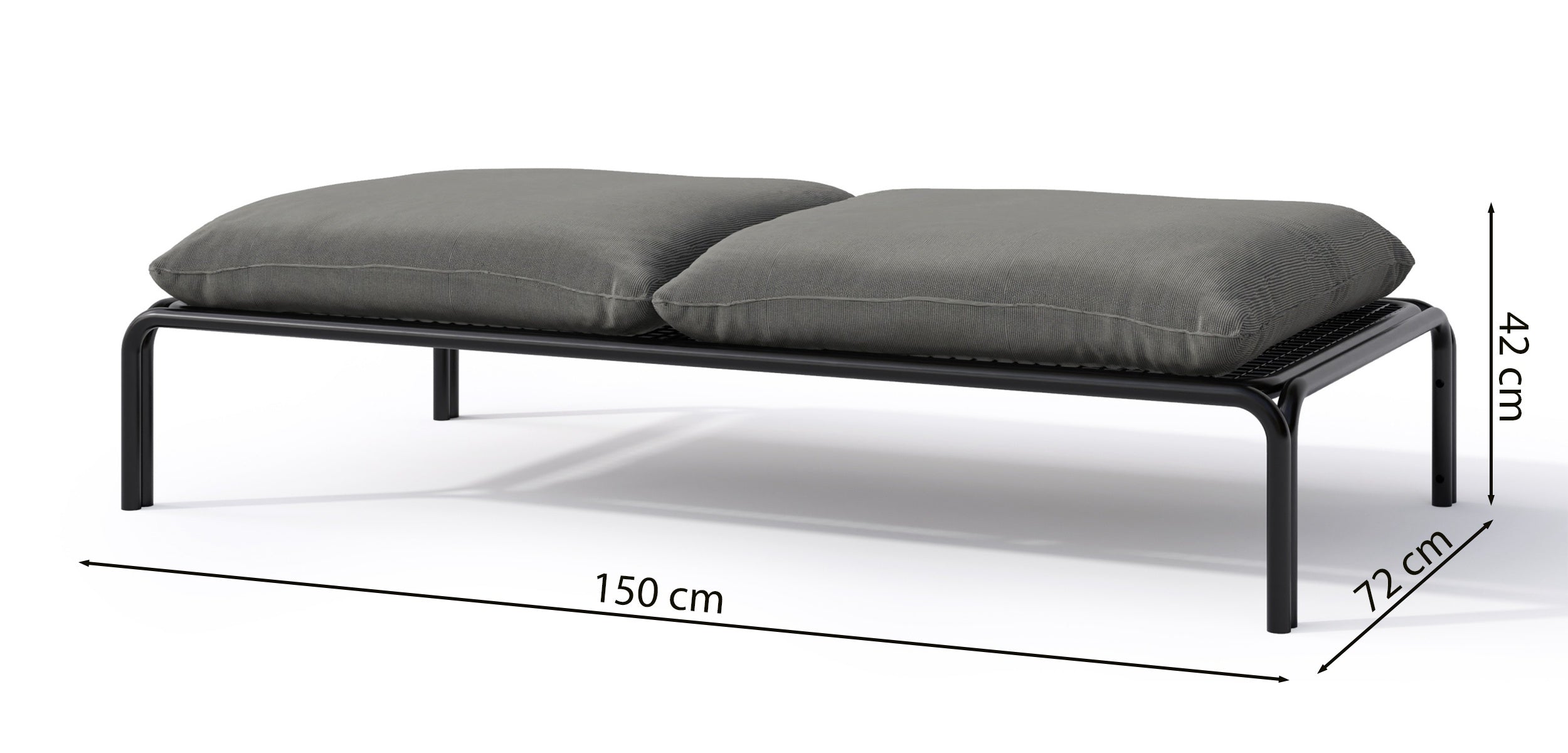 Pufa ogrodowa Worcully 150x72 cm w tkaninie hydrofobowej antracytowa/ czarny stelaż