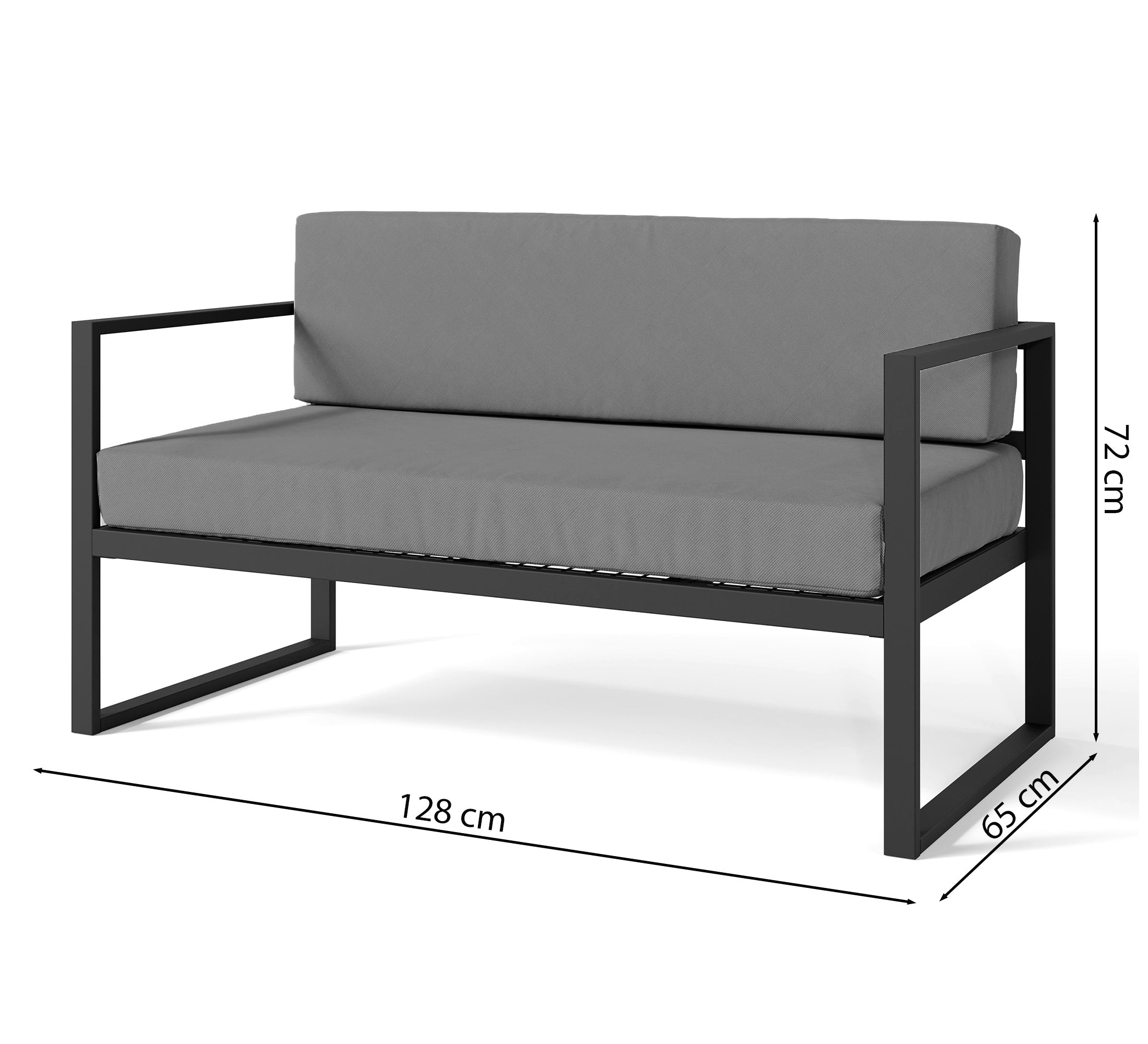 Sofa ogrodowa dwuosobowa Dywilly w tkaninie hydrofobowej szara/ czarny stelaż