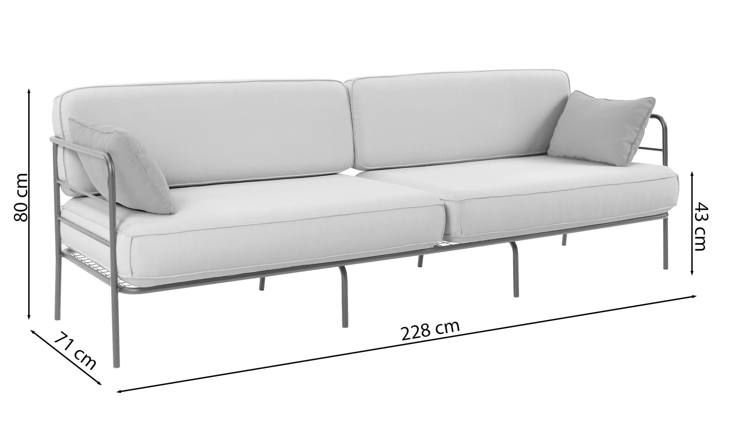 Sofa ogrodowa trzyosobowa Preggel w tkaninie hydrofobowej beżowa/ kremowy stelaż