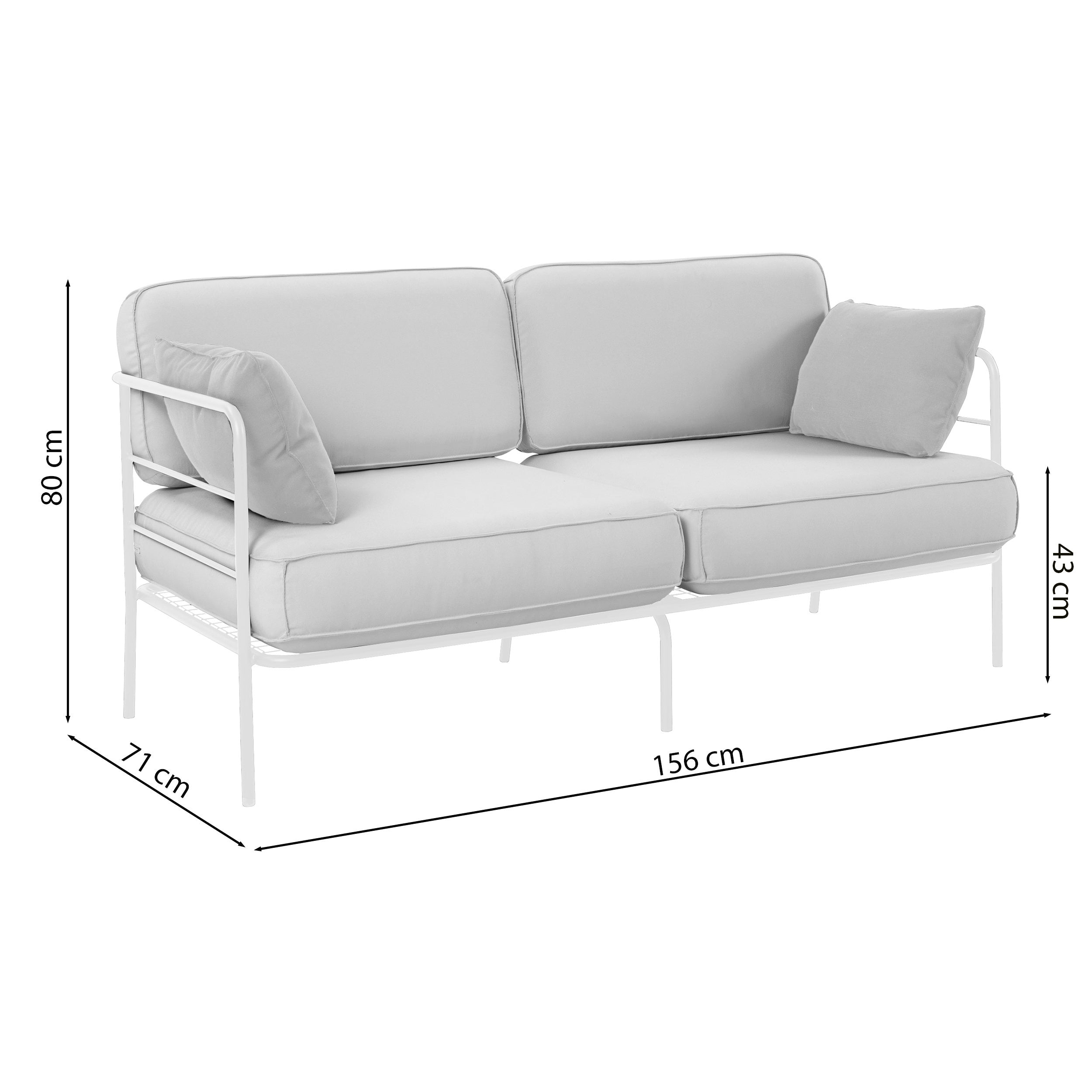 Sofa ogrodowa dwuosobowa Preggel 156 cm w tkaninie hydrofobowej beżowa/ beżowy stelaż