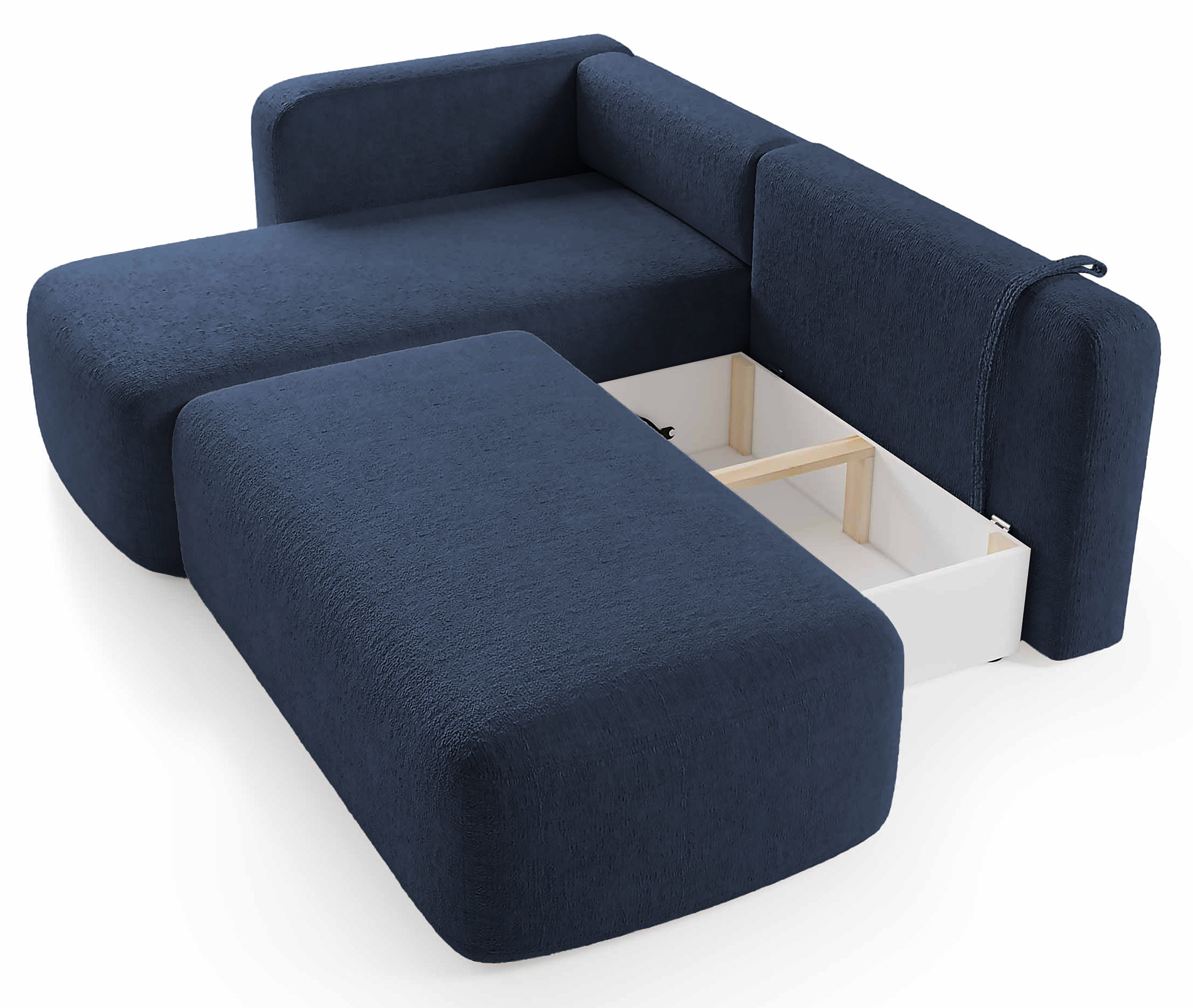 Narożnik z funkcją spania Blavio L-kształtny lewostronny z pojemnikiem granatowy szenil