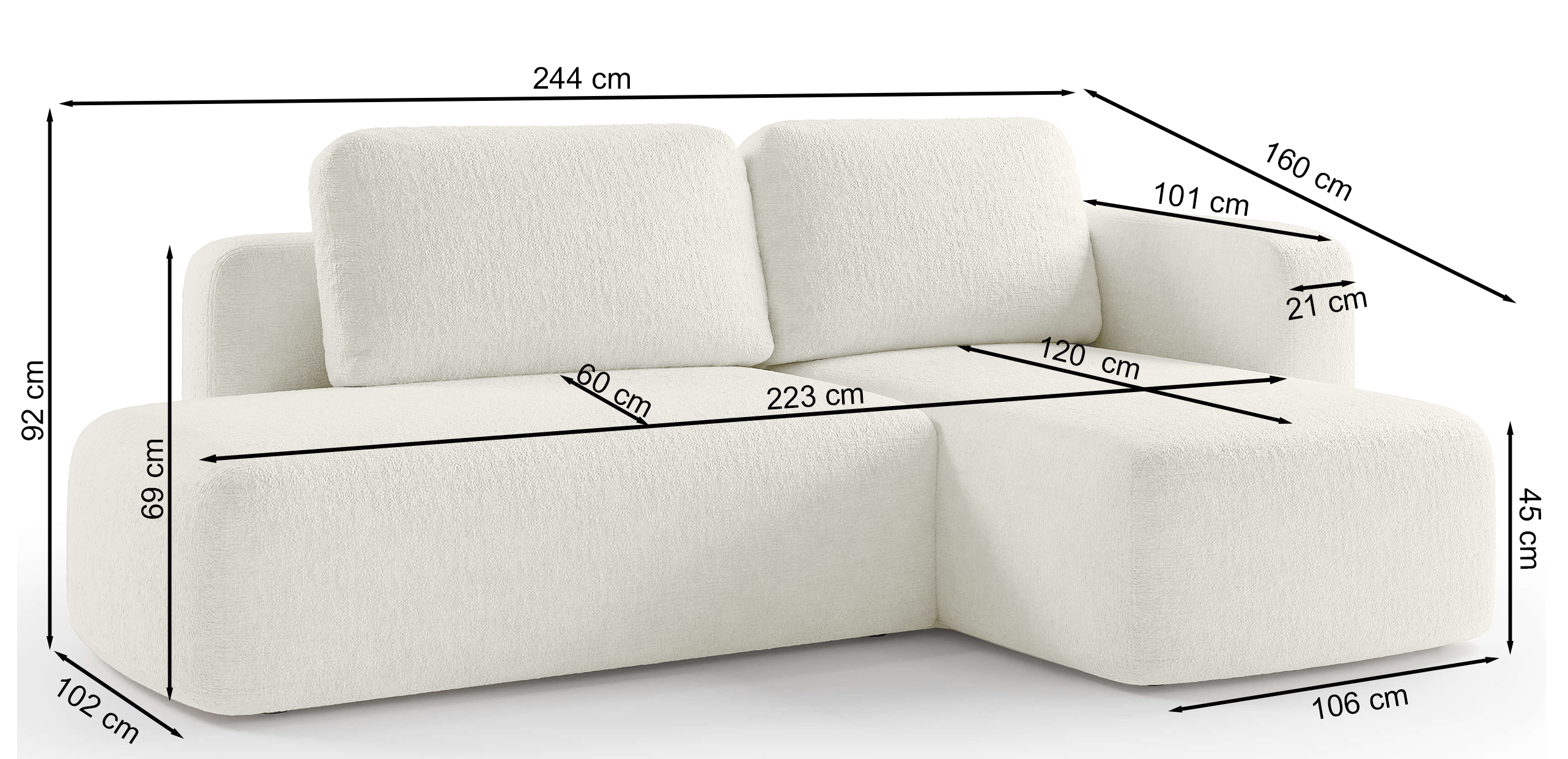 Narożnik z funkcją spania Blavio L-kształtny lewostronny z pojemnikiem granatowy szenil