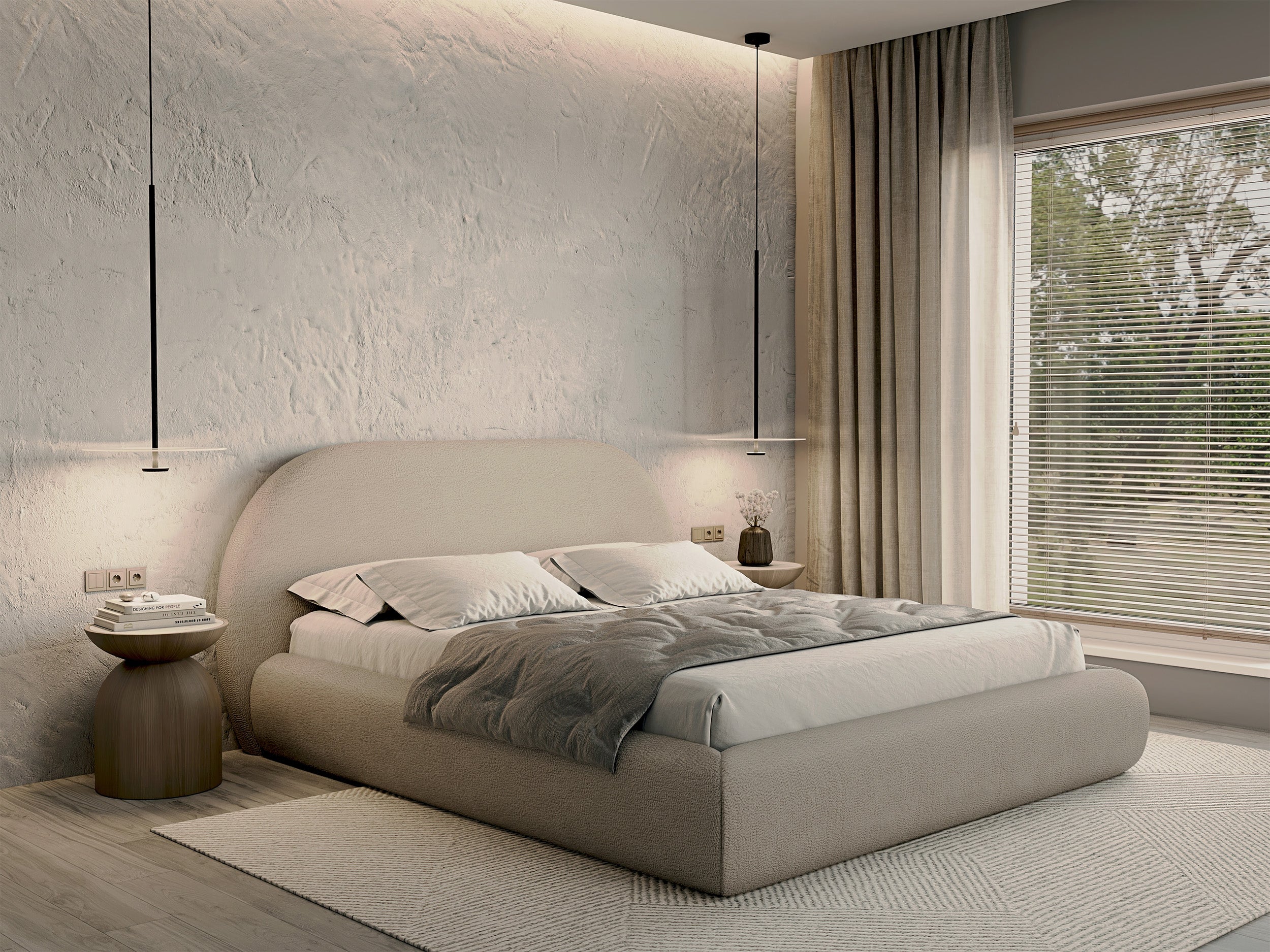 Łóżko tapicerowane 160x200 cm Buvio z pojemnikiem stelaż metalowy beżowe boucle