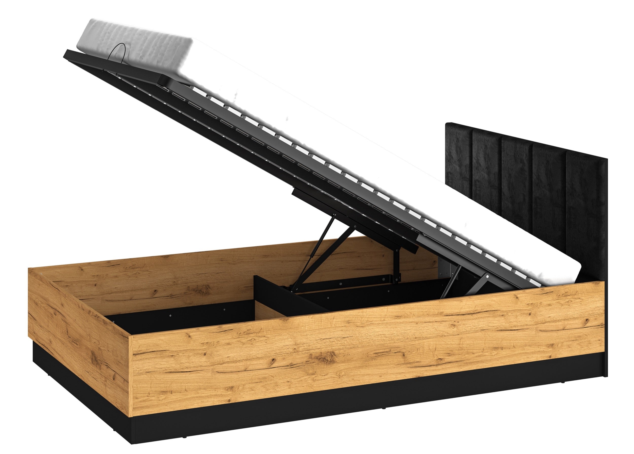 Łóżko młodzieżowe Colt ze stelażem metalowym podnoszonym i pojemnikiem 120/200 cm dąb craft/czarny