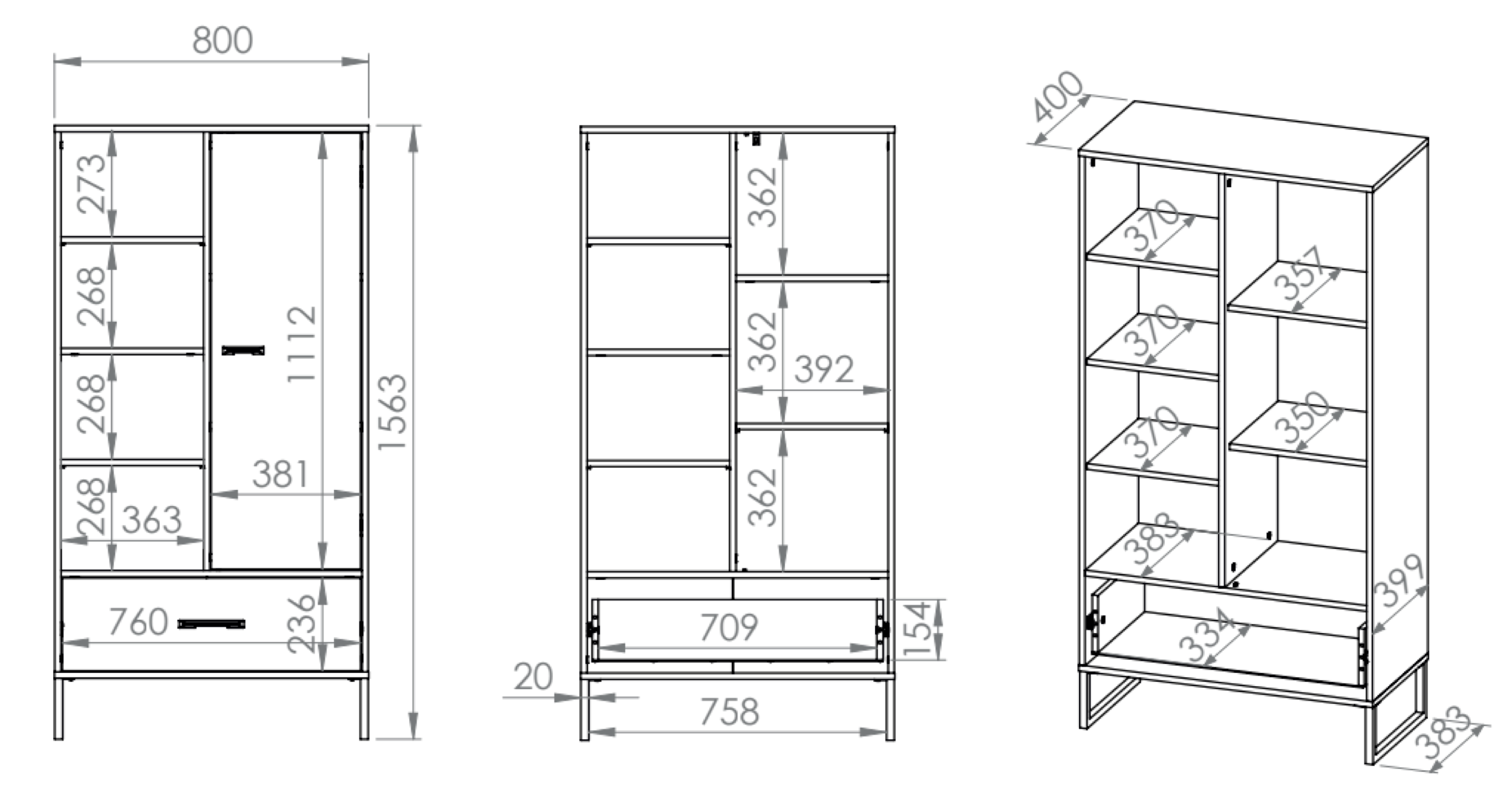 Regał młodzieżowy jednodrzwiowy Colt z półkami i szufladą 80 cm dąb craft/czarny/stal