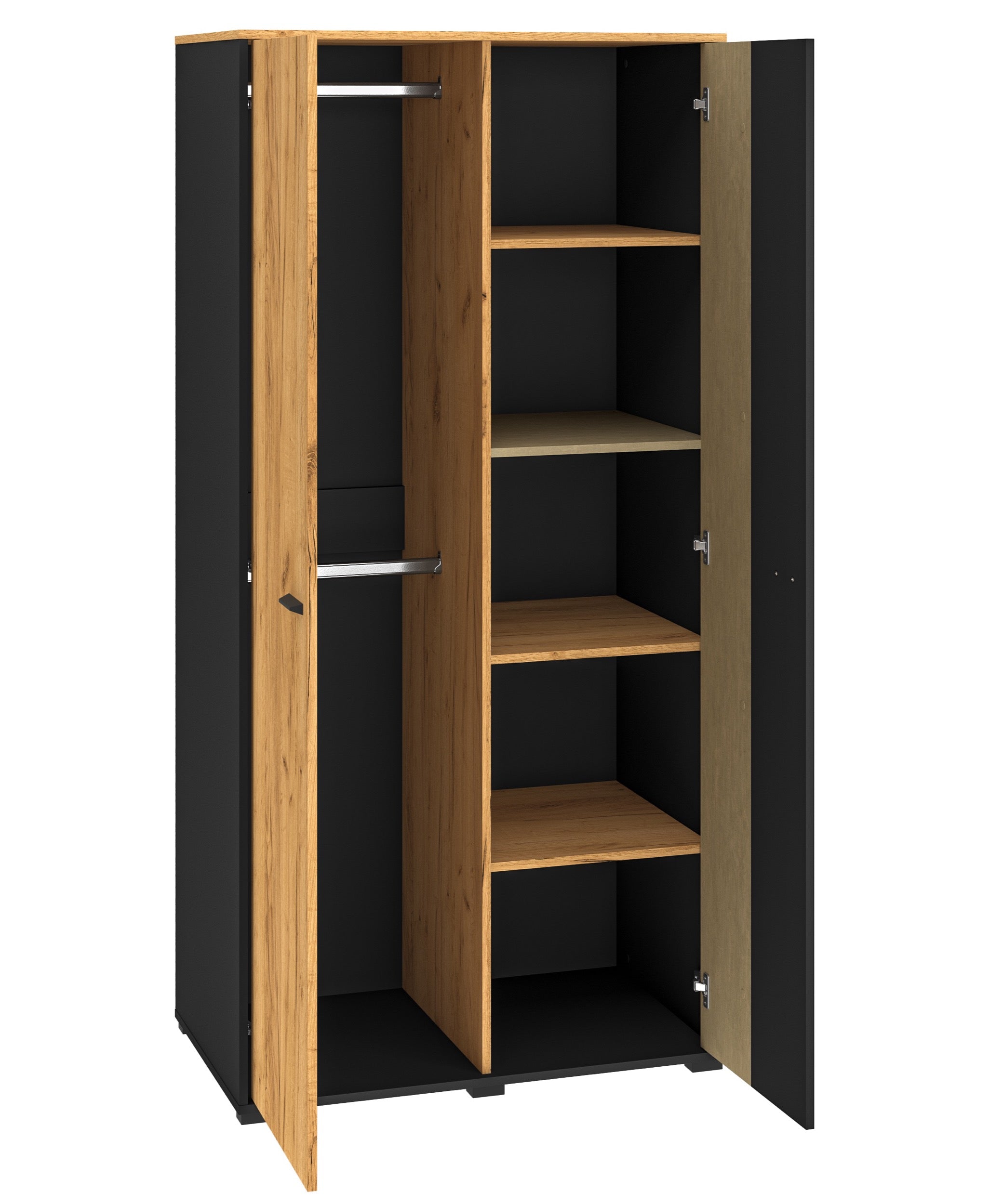 Szafa młodzieżowa dwudrzwiowa Colt z drążkami i półkami 90 cm dąb craft/czarny/stal