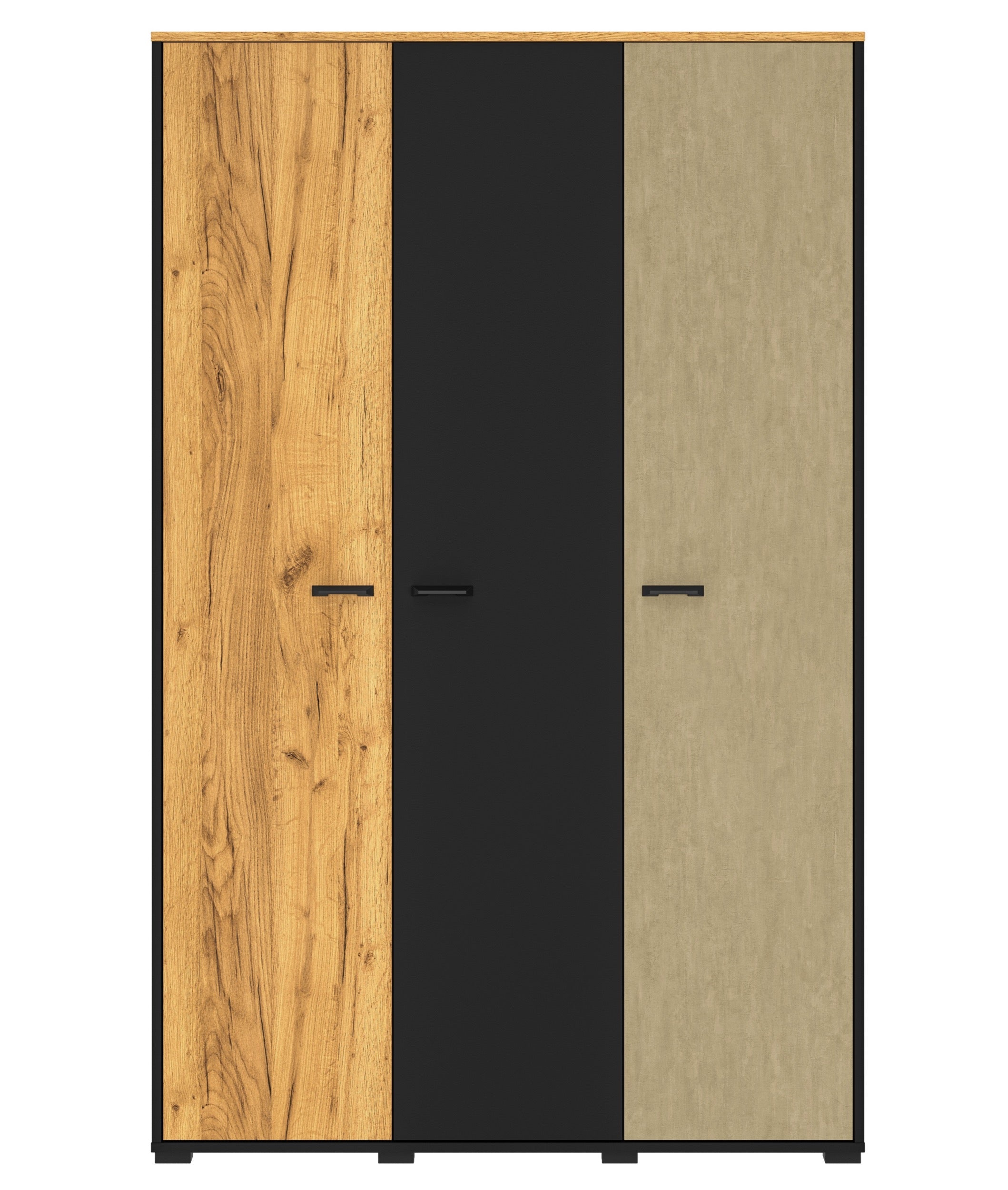 Szafa młodzieżowa trzydrzwiowa Colt z drążkami i półkami 120 cm dąb craft/czarny/stal