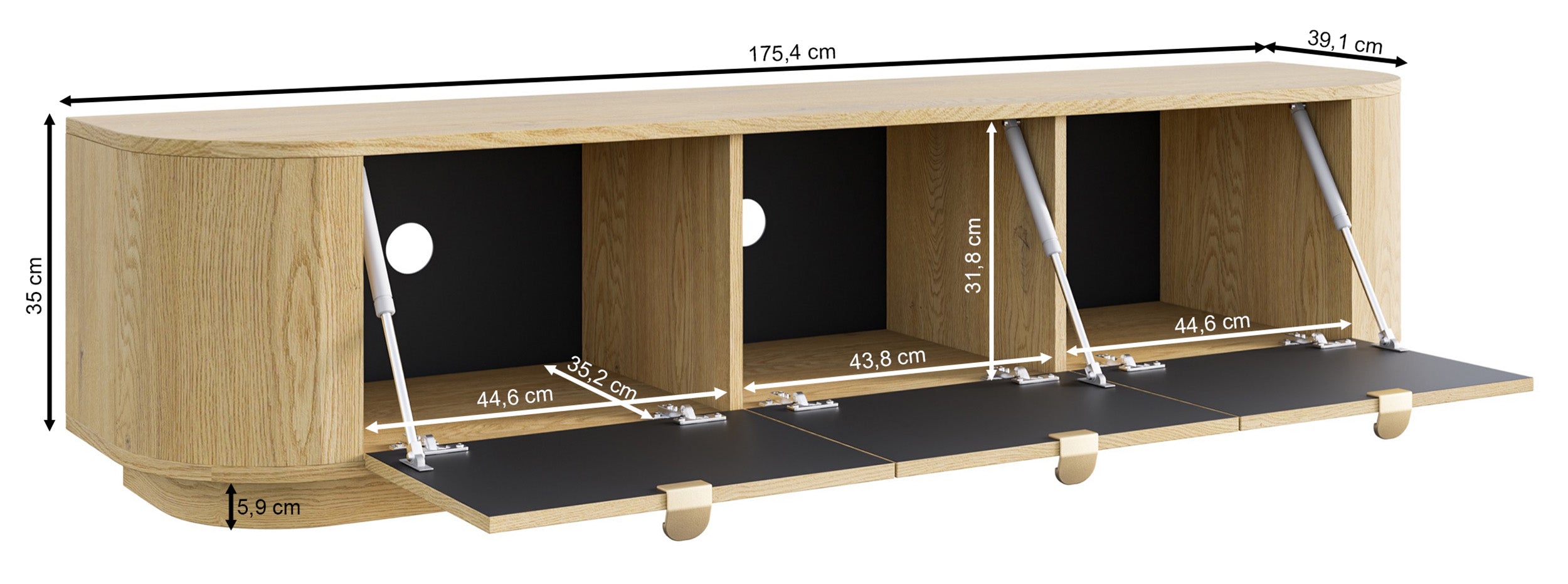Szafka RTV Coru stojąca z trzema klapami 175 cm