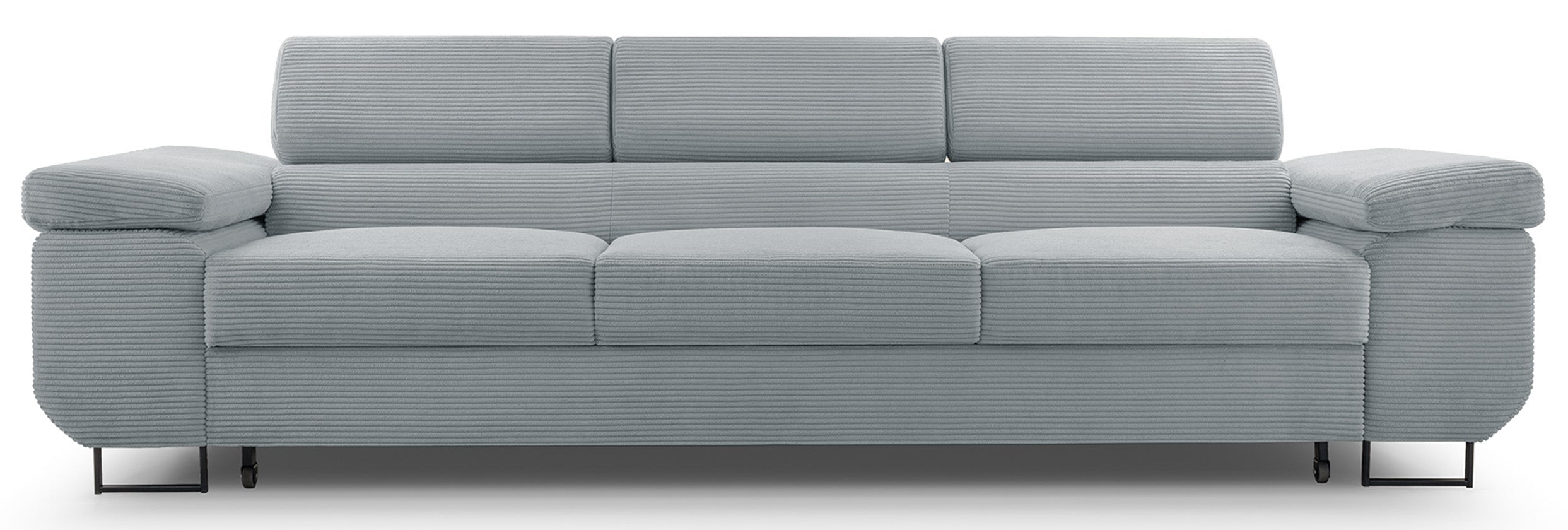 Kanapa rozkładana trzyosobowa Capurso z regulowanymi zagłówkami jasnoszara sztruks