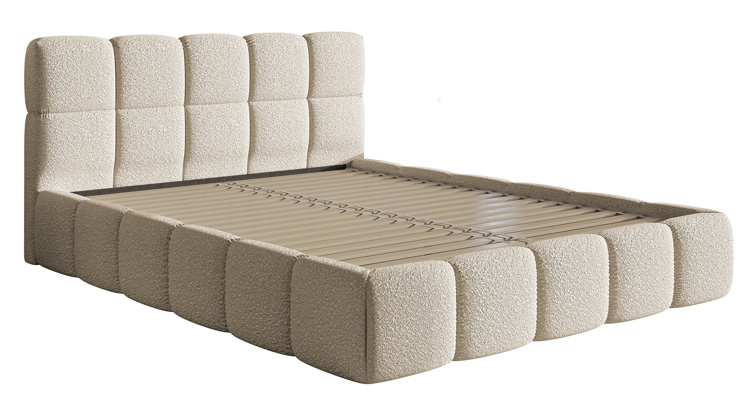 Łóżko tapicerowane 160x200 cm Cloudy jasnobeżowe boucle