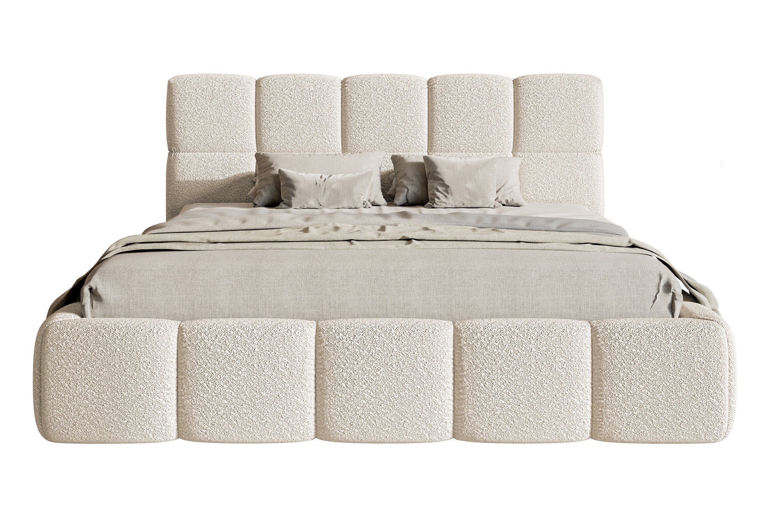 Łóżko tapicerowane 160x200 cm Cloudy z pojemnikiem jasnobeżowe boucle
