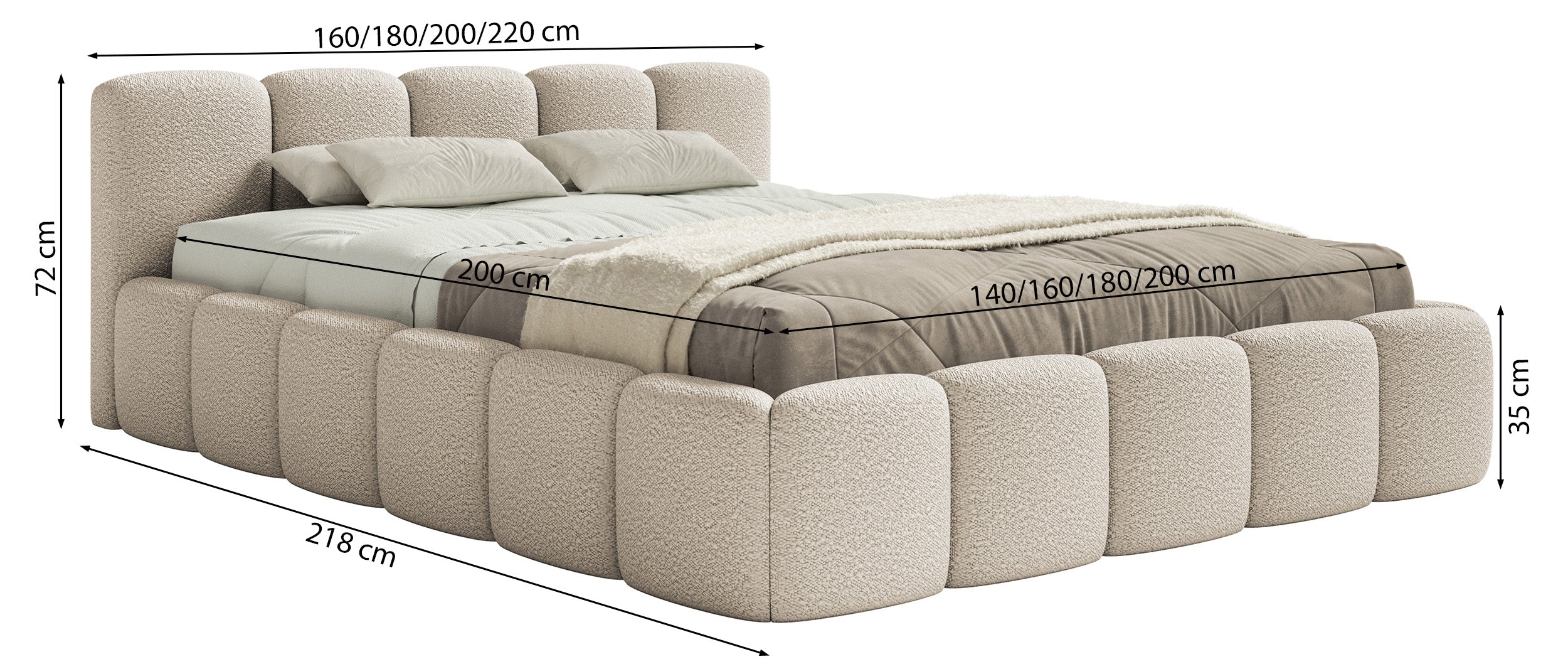 Łóżko tapicerowane 180x200 cm Cloudy Low brązowe boucle stelaż drewniany