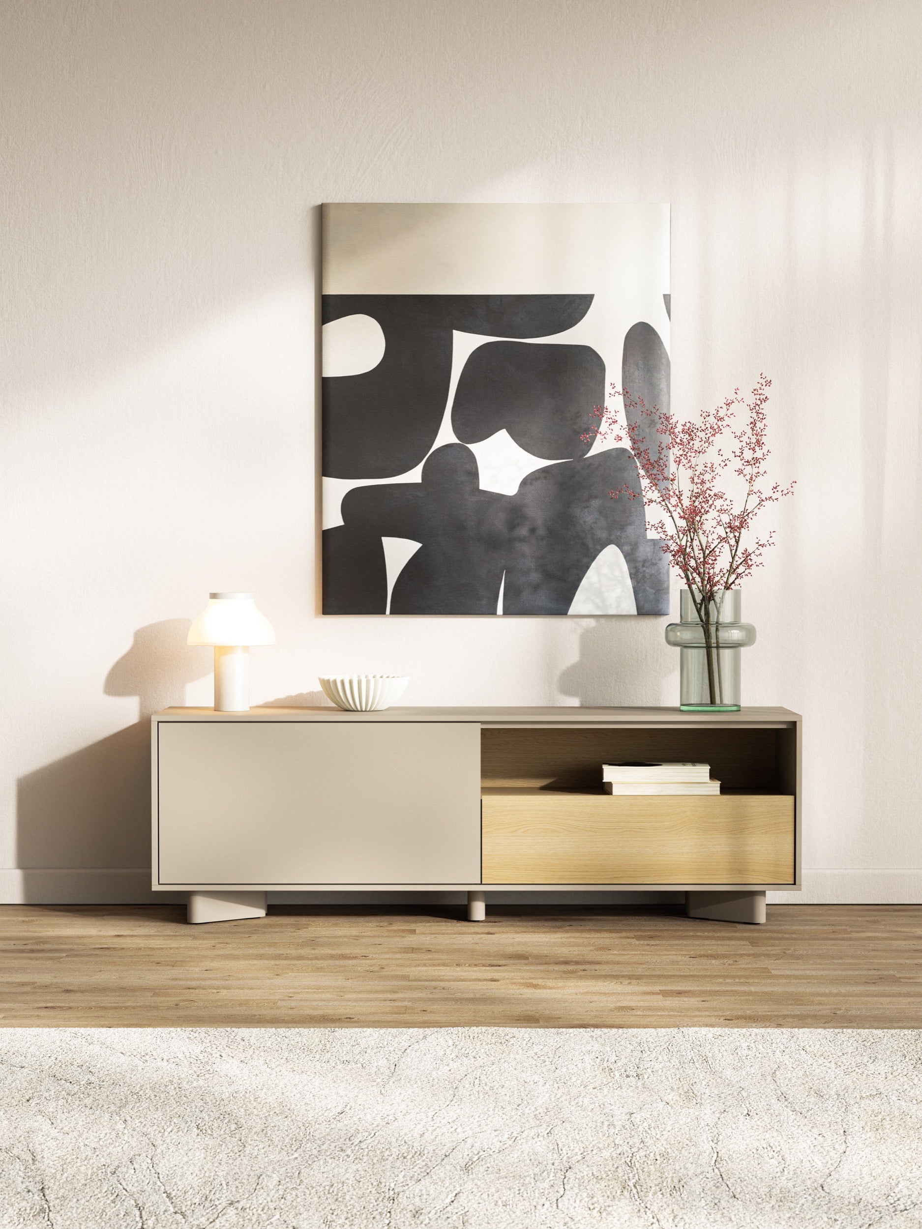 Szafka RTV Distria z szufladą 140 cm kaszmir/dąb vicenza
