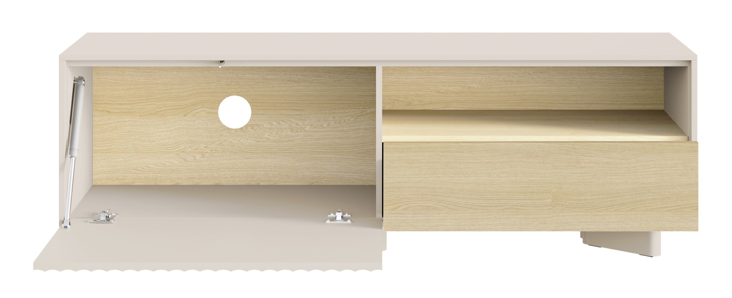 Szafka RTV Distria z szufladą i ryflowanym frontem 140 cm kaszmir/dąb vicenza