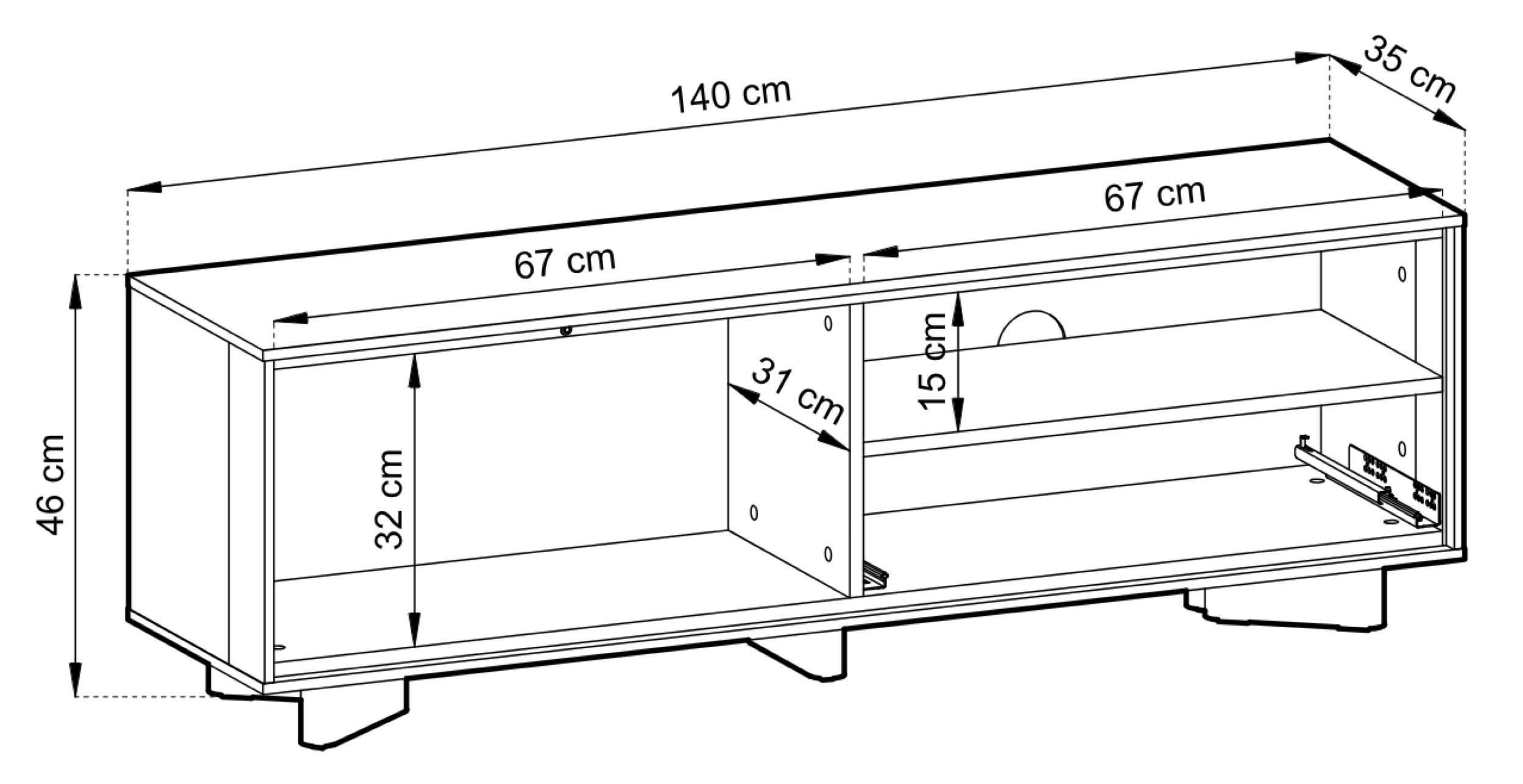 Szafka RTV Distria z szufladą 140 cm kaszmir/dąb vicenza