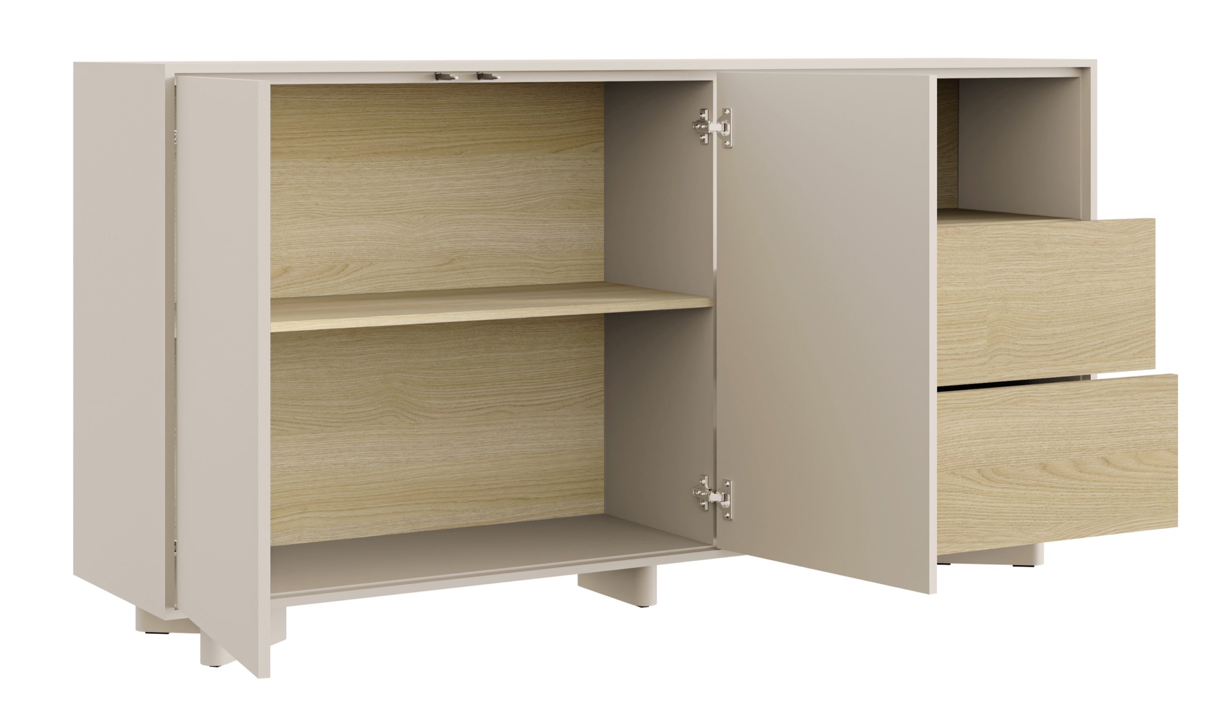 Komoda dwudrzwiowa Distria z szufladami 156 cm kaszmir/dąb vicenza