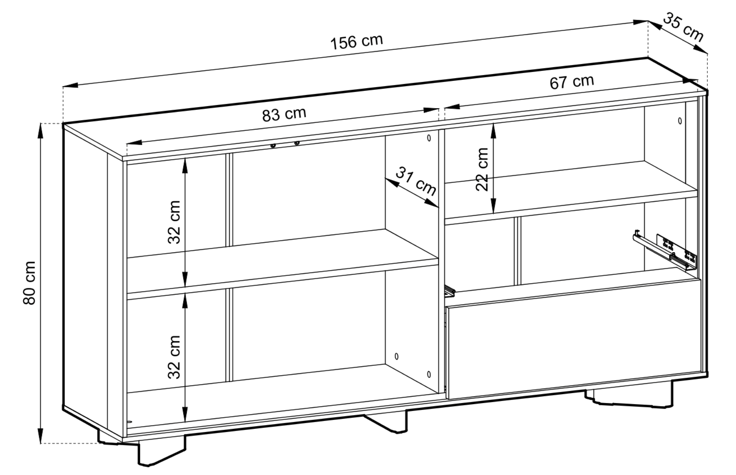 Komoda dwudrzwiowa Distria z szufladami 156 cm kaszmir/dąb vicenza