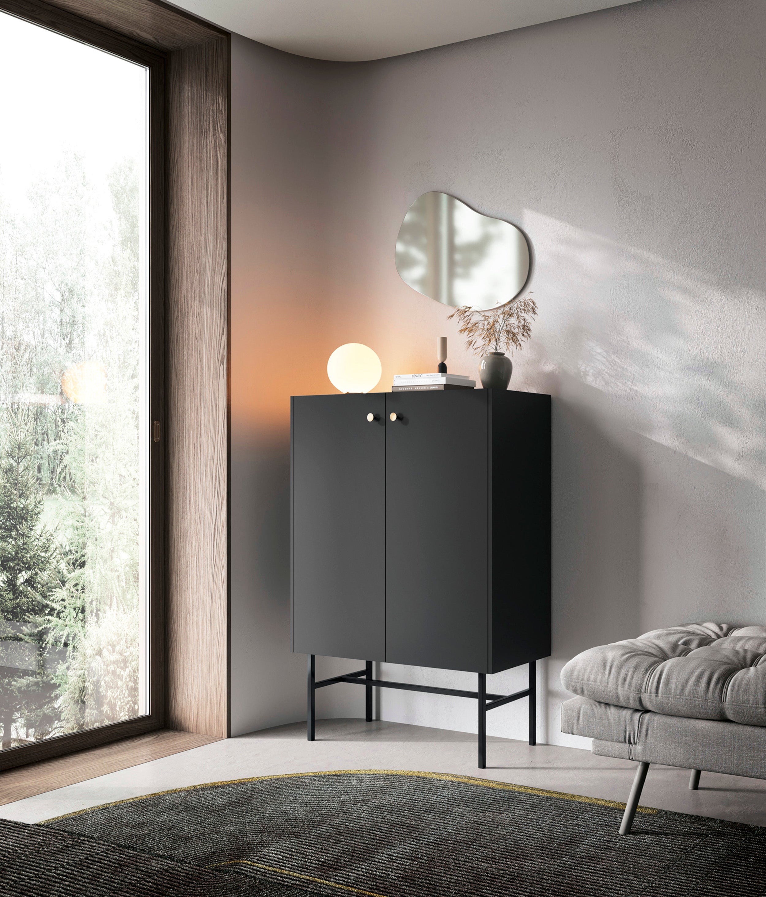 Komoda wysoka Divenos dwudrzwiowa 93 cm Czarna