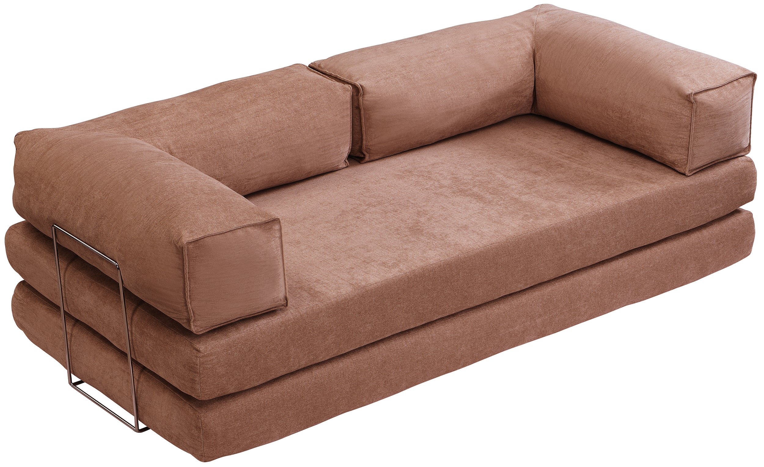 Kanapa rozkładana dwuosobowa Semassy miedziany szenil łatwoczyszczący z metalową ramą