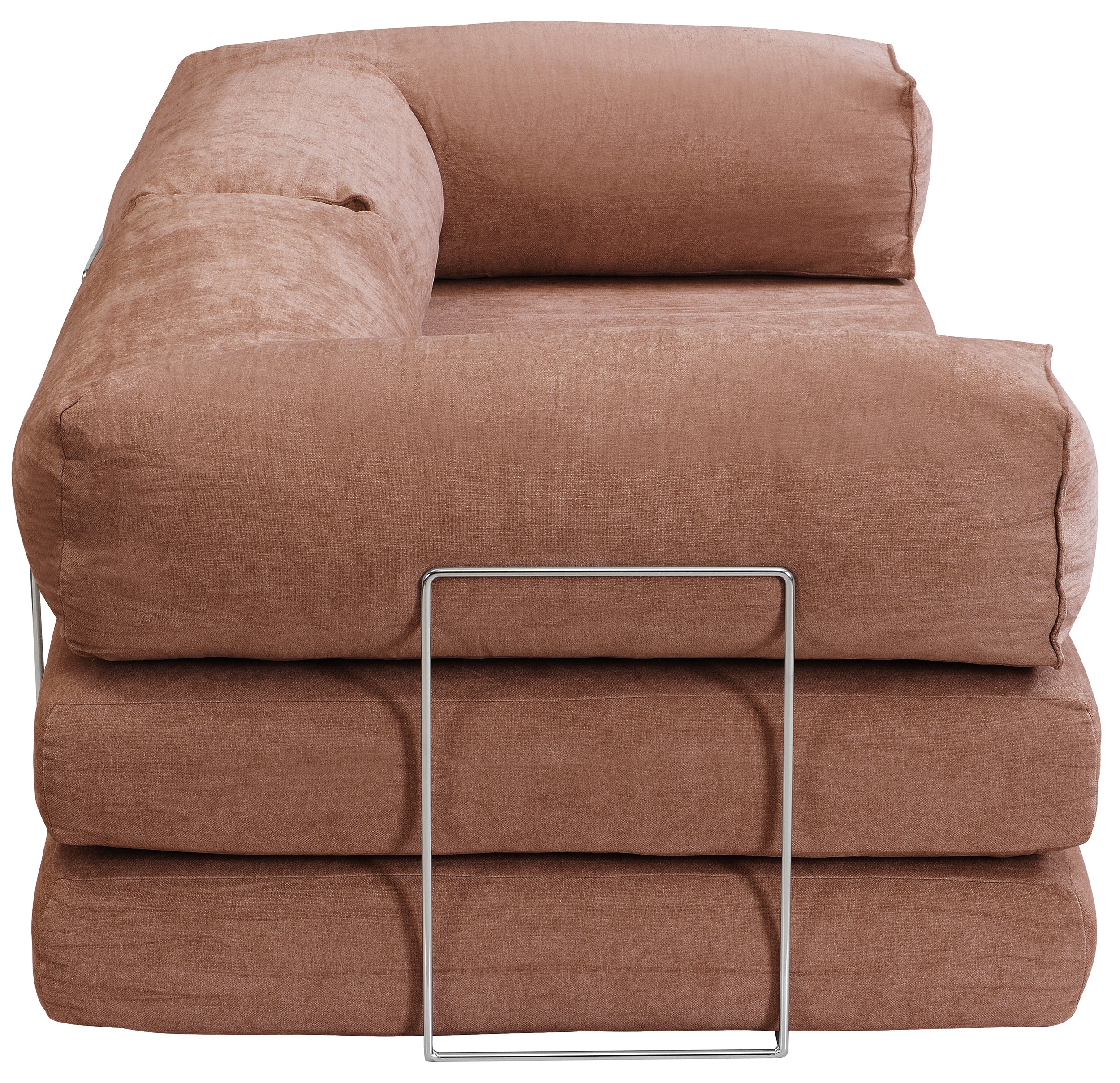 Kanapa rozkładana dwuosobowa Semassy miedziany szenil łatwoczyszczący z metalową ramą