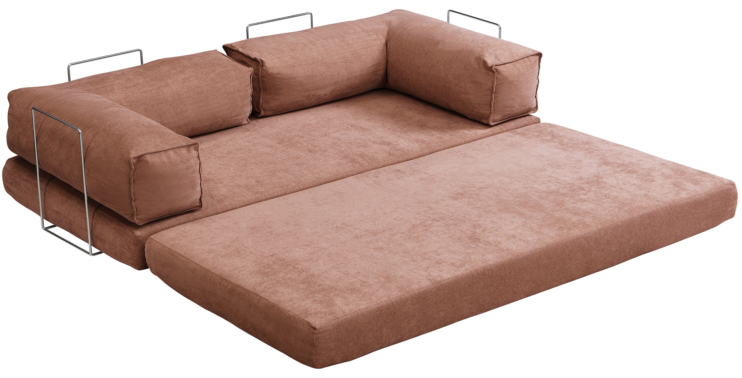 Kanapa rozkładana dwuosobowa Semassy miedziany szenil łatwoczyszczący z metalową ramą