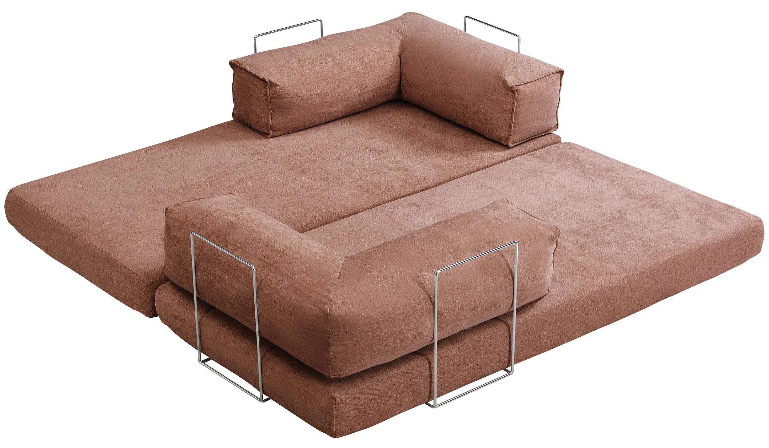 Kanapa rozkładana dwuosobowa Semassy miedziany szenil łatwoczyszczący z metalową ramą