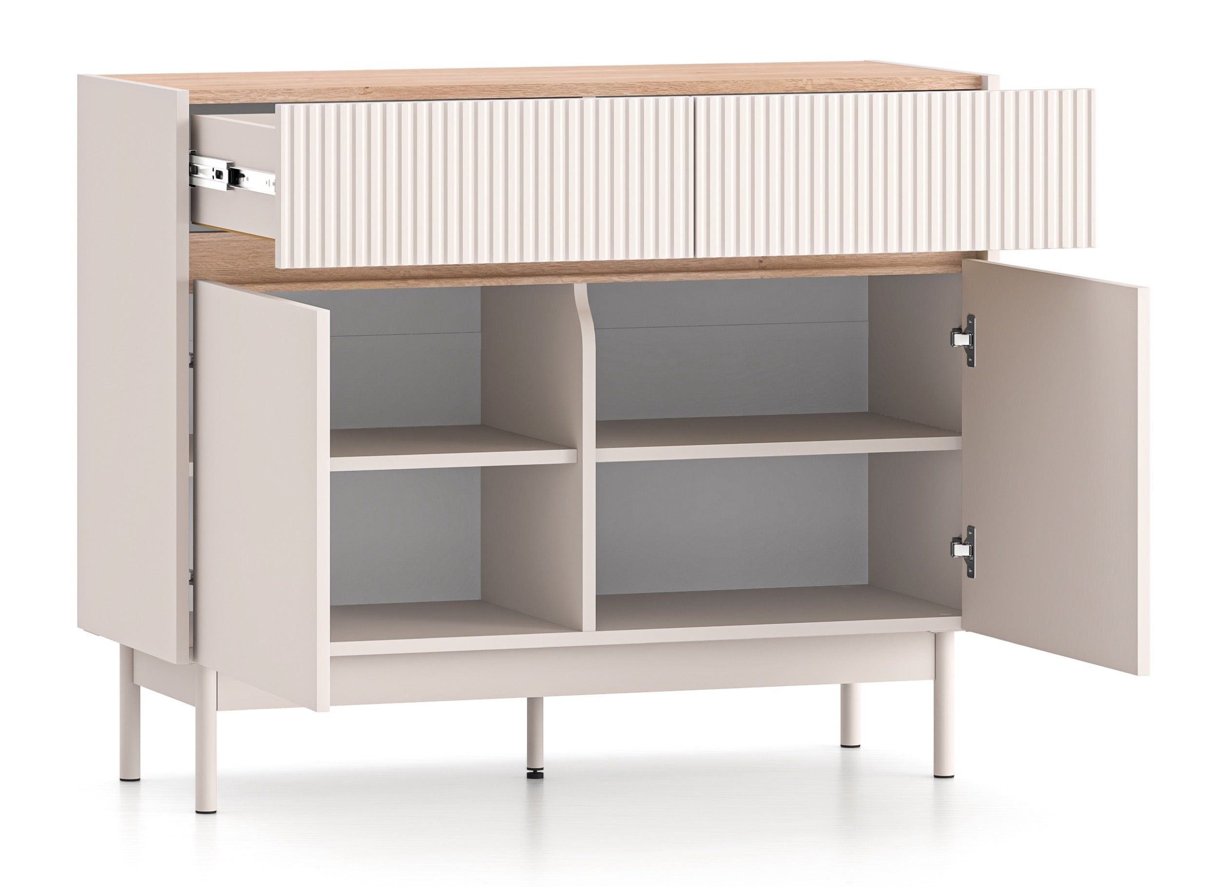 Komoda dwudrzwiowa Dunea z dwiema szufladami 104 cm kaszmir/dąb