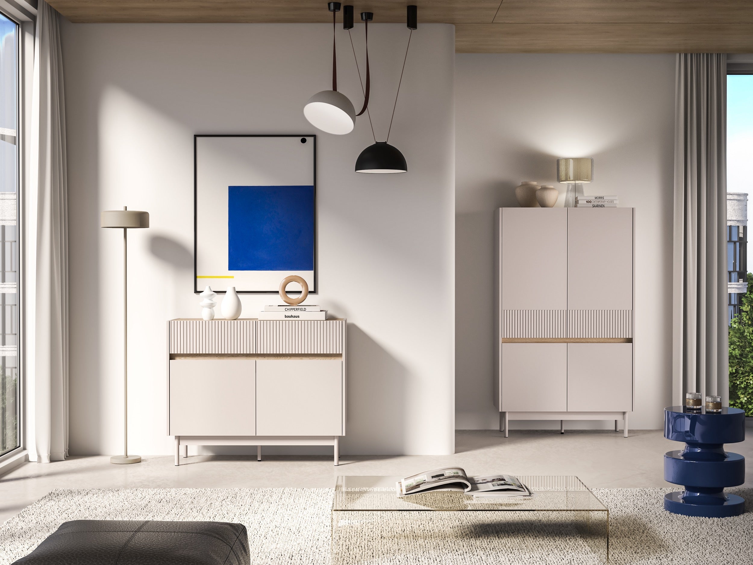 Komoda dwudrzwiowa Dunea z dwiema szufladami 104 cm kaszmir/dąb