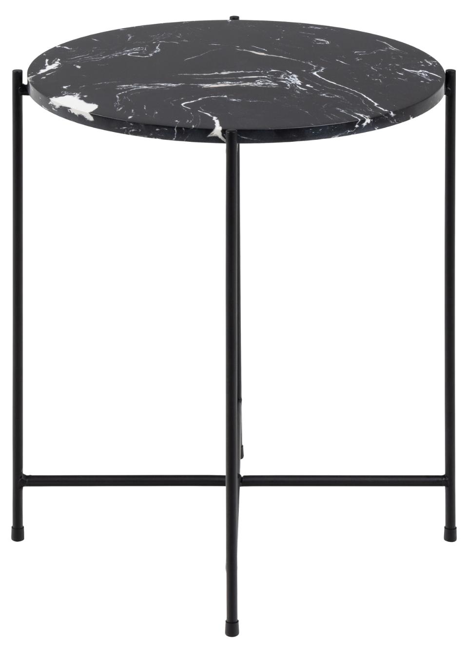Stolik okrągły Daimered czarny marmurowy blat polerowany na metalowej podstawie 42 cm