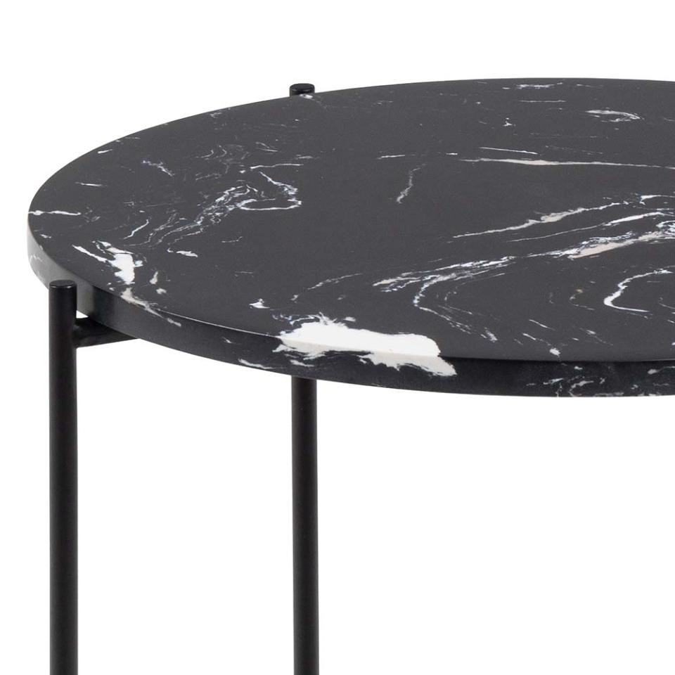 Stolik okrągły Daimered czarny marmurowy blat polerowany na metalowej podstawie 42 cm