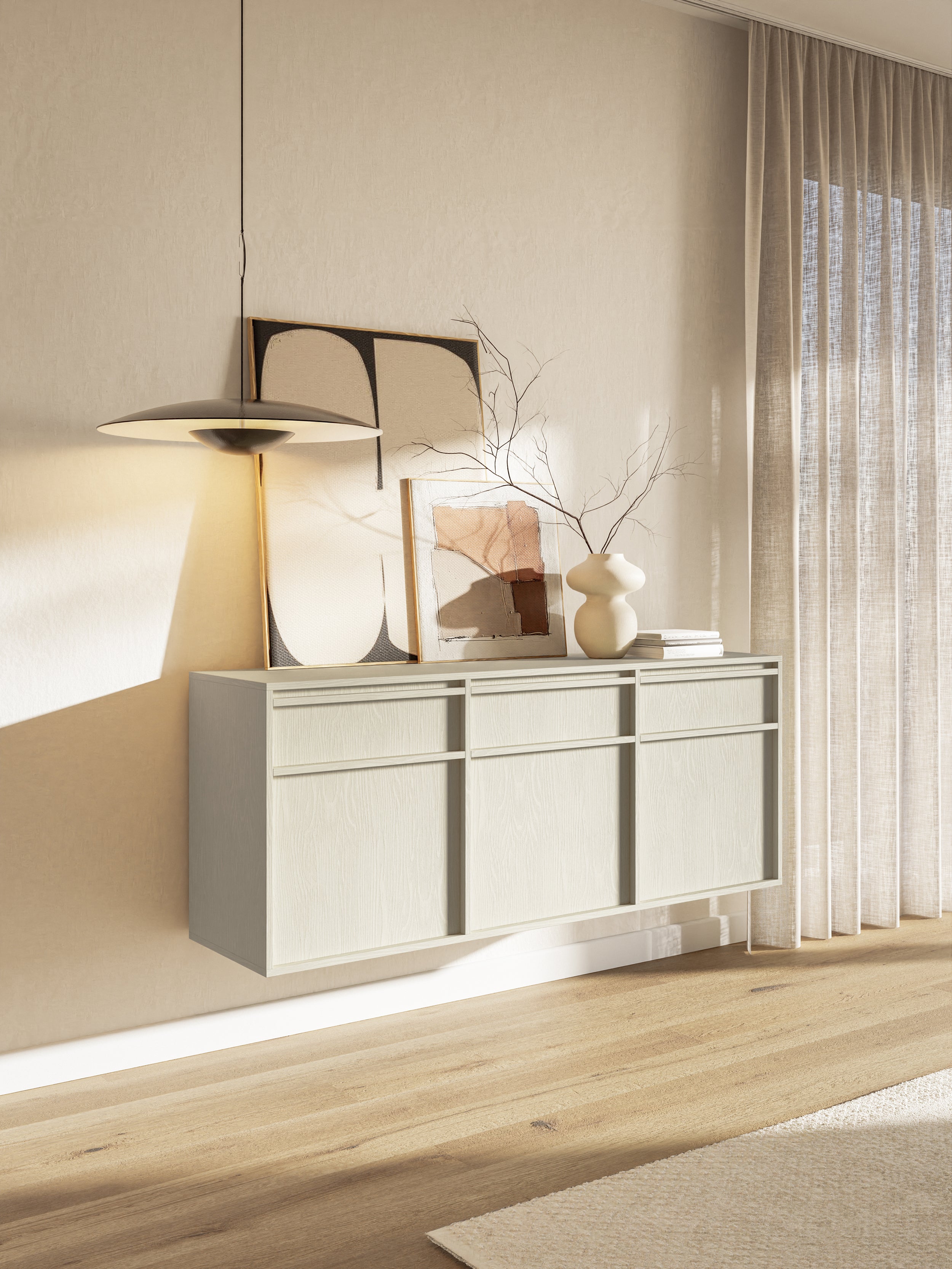 Komoda trzydrzwiowa Evo z szufladami wisząca 154 cm Beż piaskowy