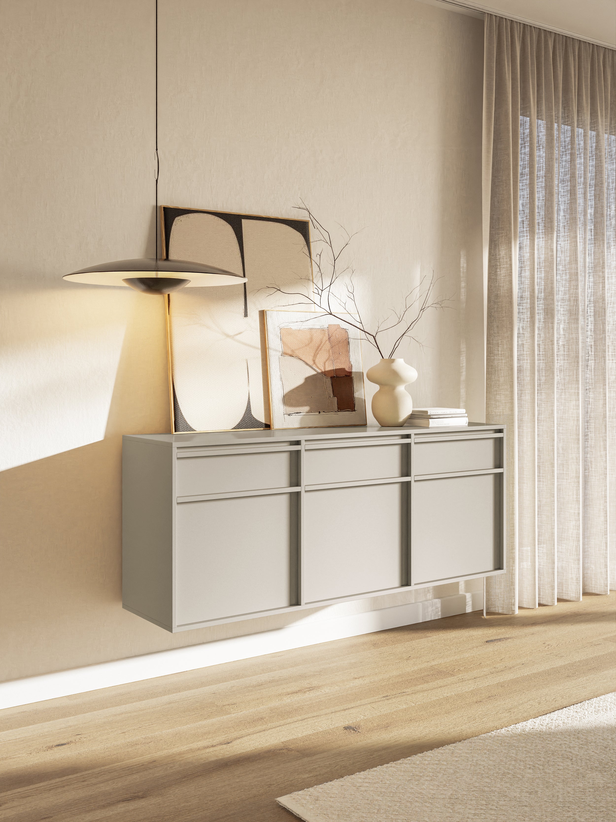 Komoda trzydrzwiowa Evo z szufladami wisząca 154 cm kaszmir