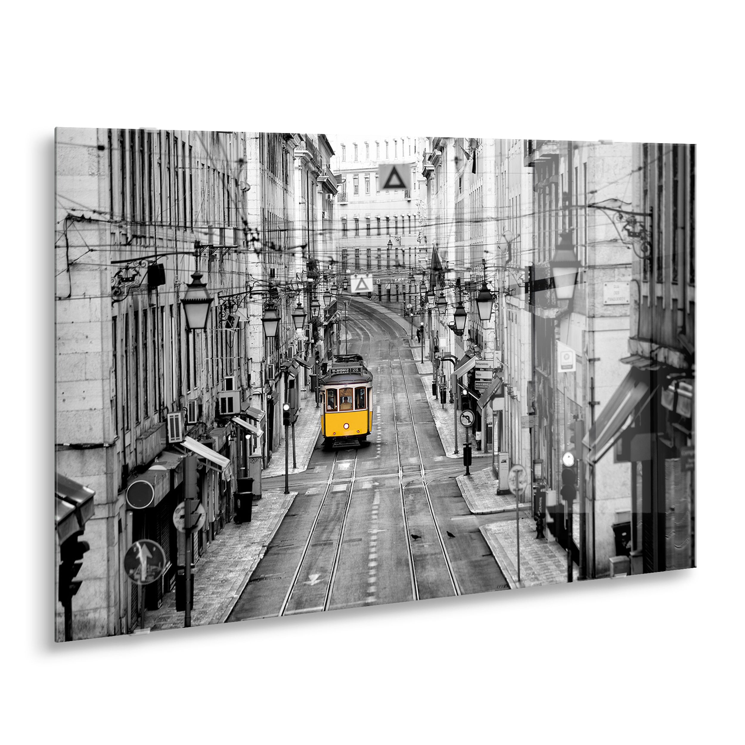 Obraz XL na szkle w ramie Yellow Tram 120x80 cm