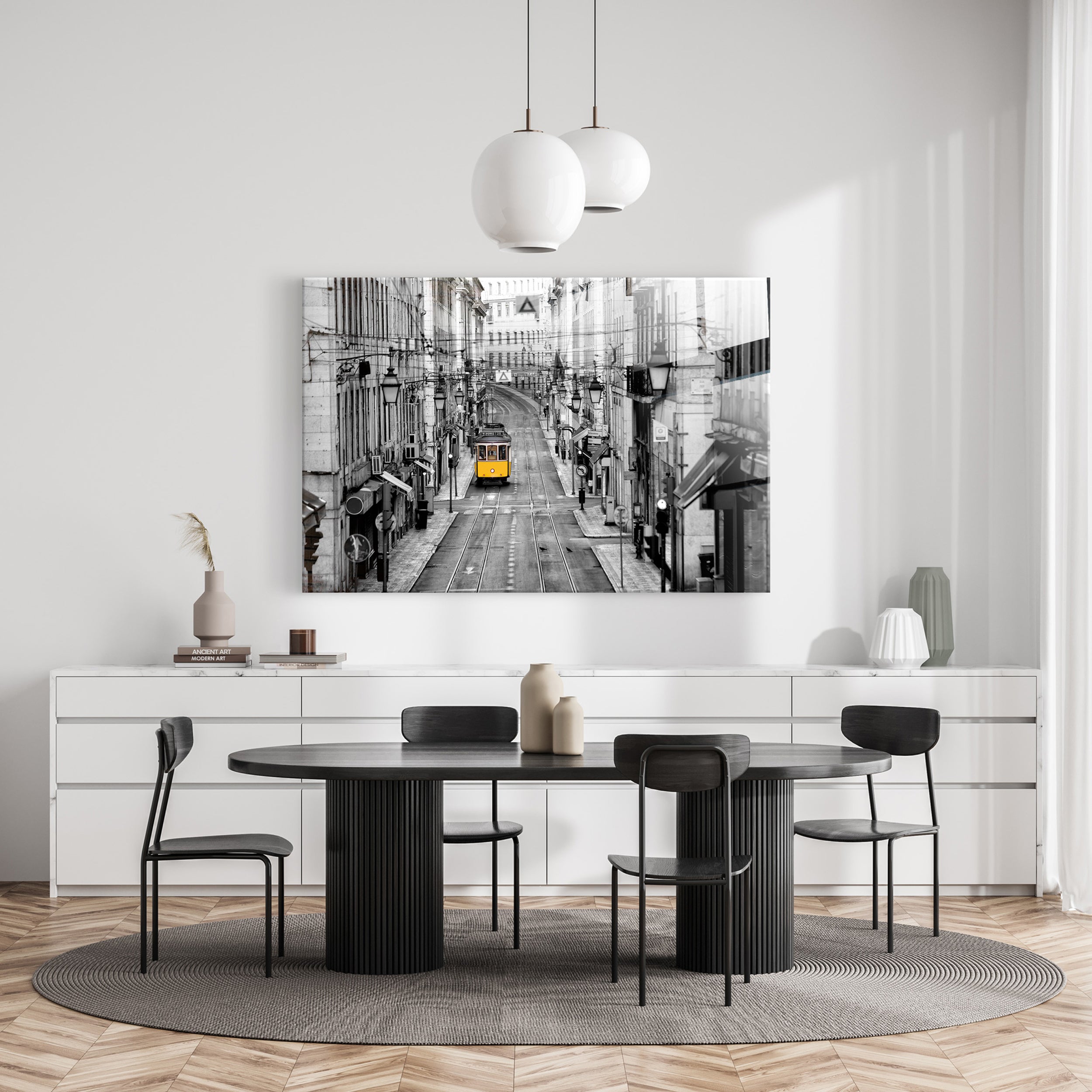 Obraz XL na szkle w ramie Yellow Tram 120x80 cm