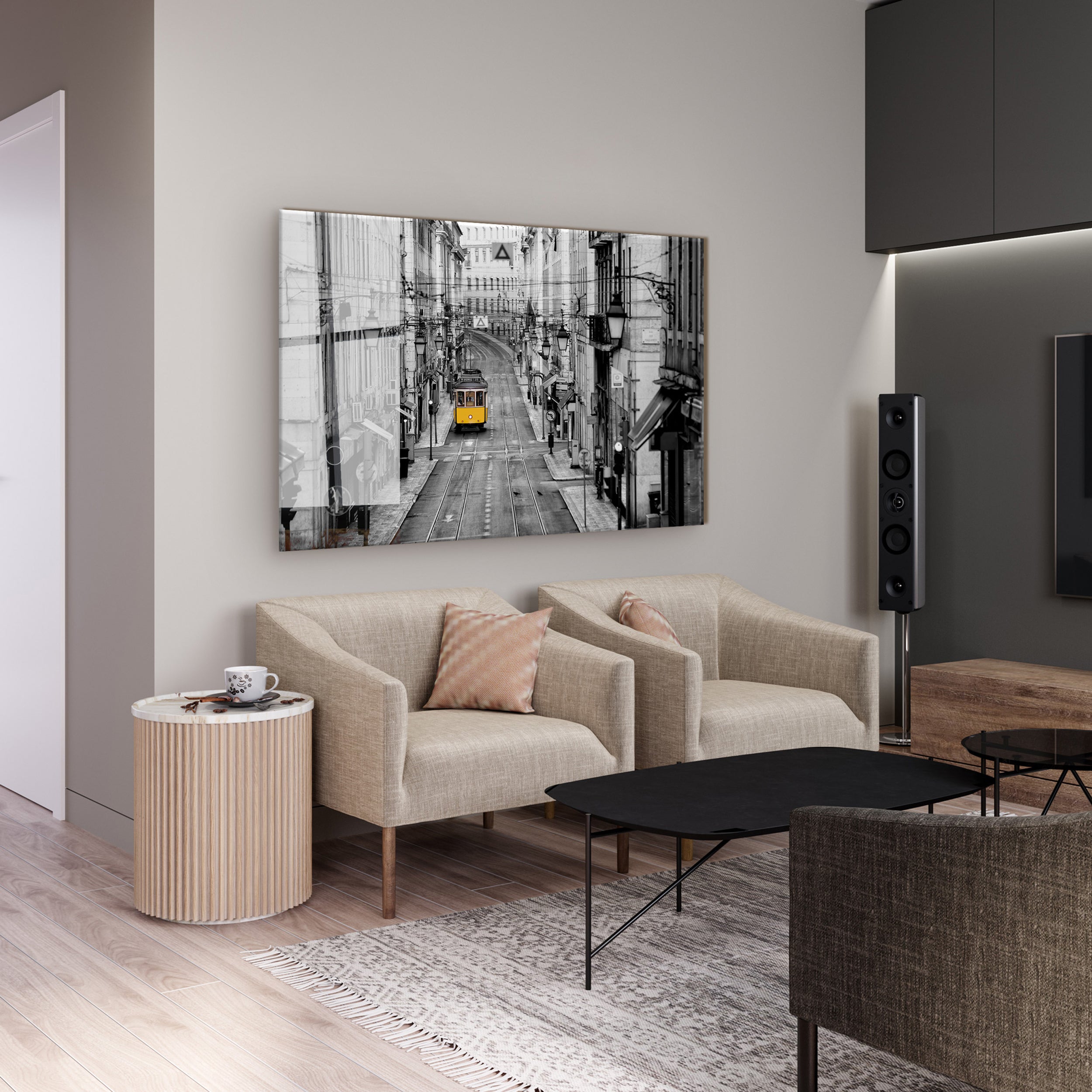 Obraz XL na szkle w ramie Yellow Tram 120x80 cm