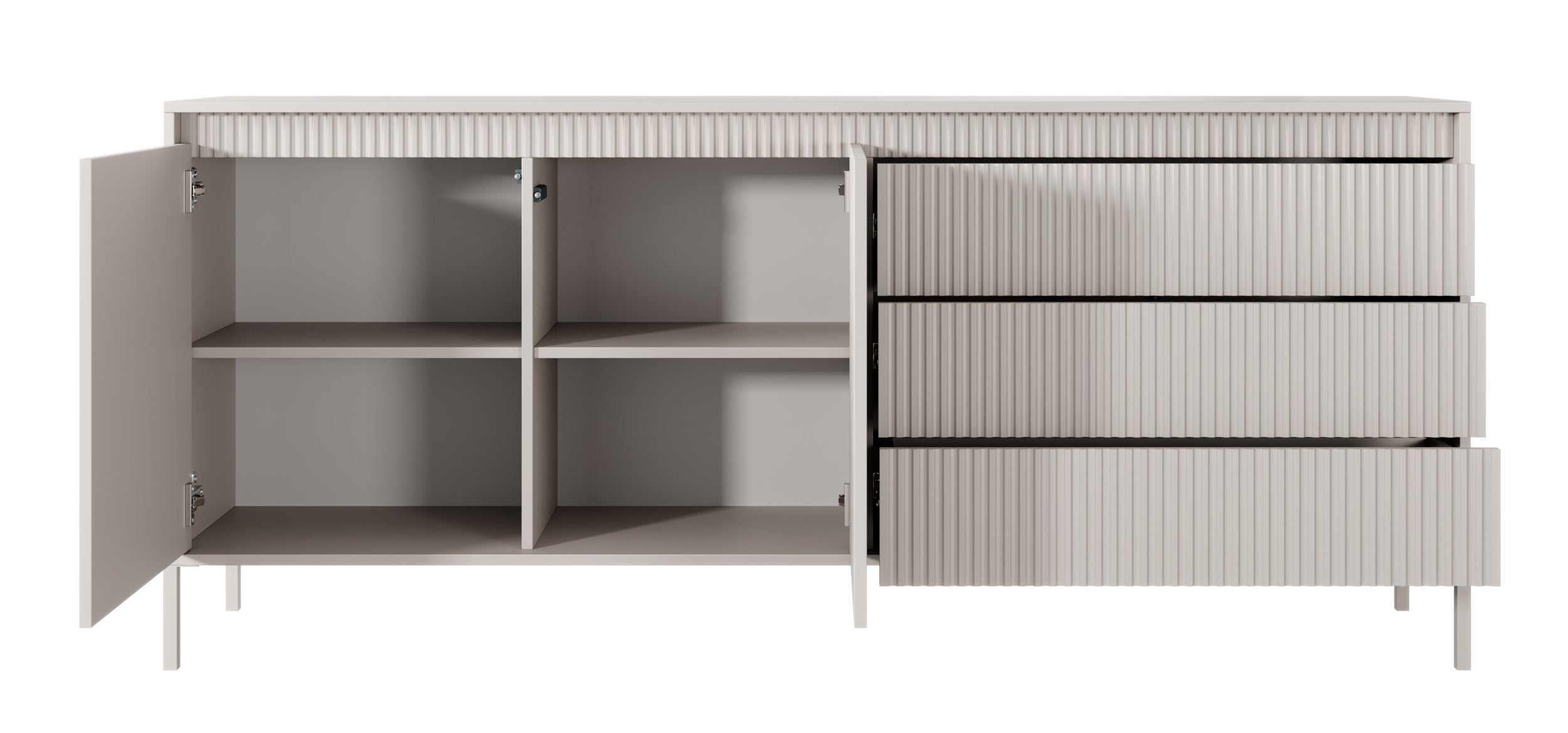 Komoda dwudrzwiowa Falsetto z ryflowanymi frontami i trzema szufladami 187 cm beżowa