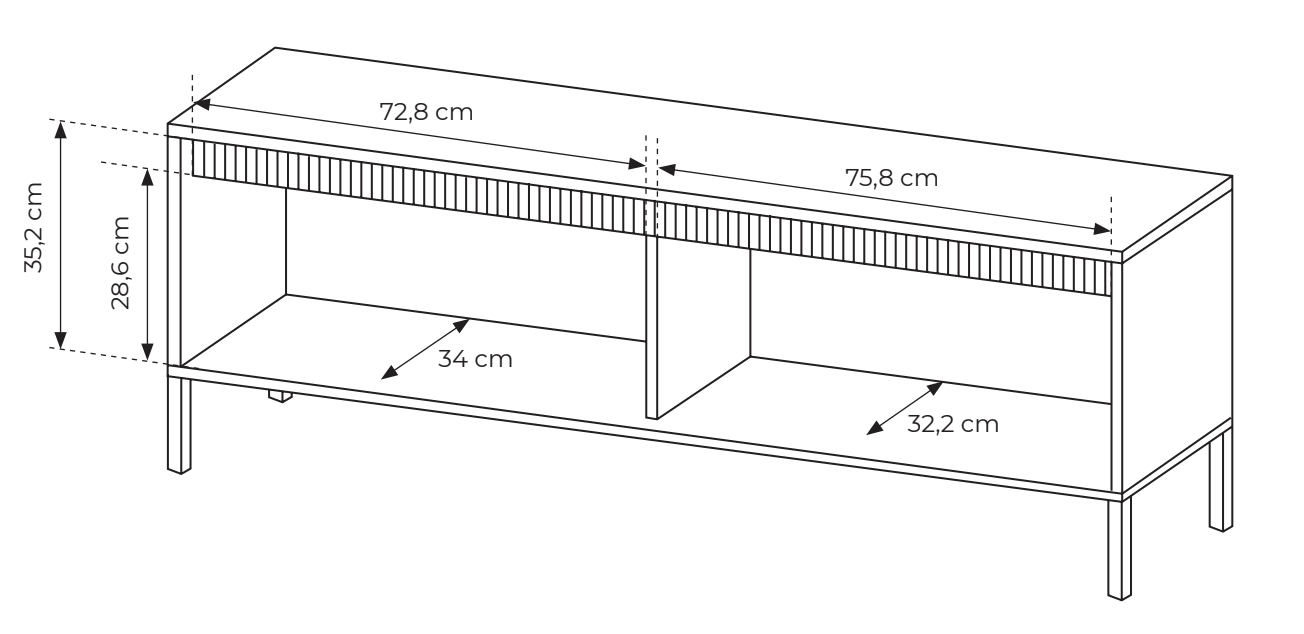 Szafka RTV Falsetto dwudrzwiowa z ryflowanym frontem 154 cm beżowa