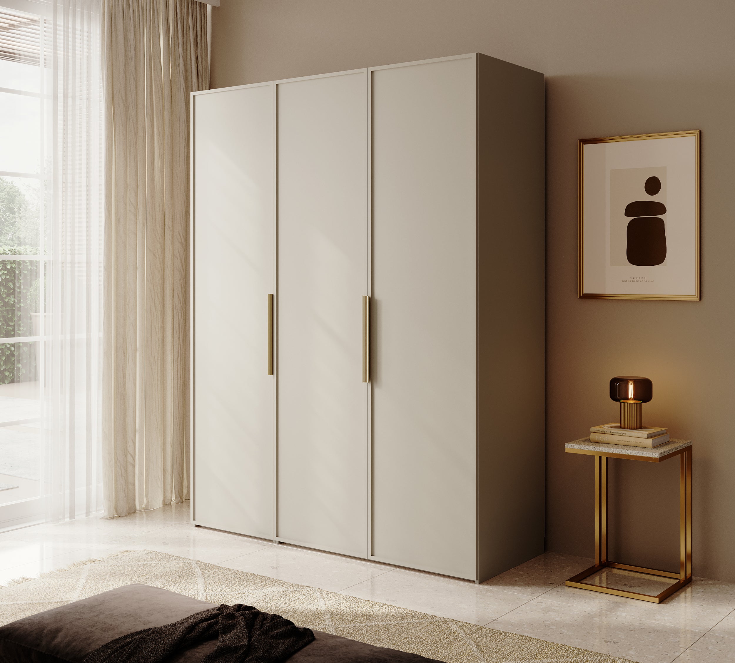 Szafa trzydrzwiowa Frame z dwoma drążkami 150 cm Szary beż