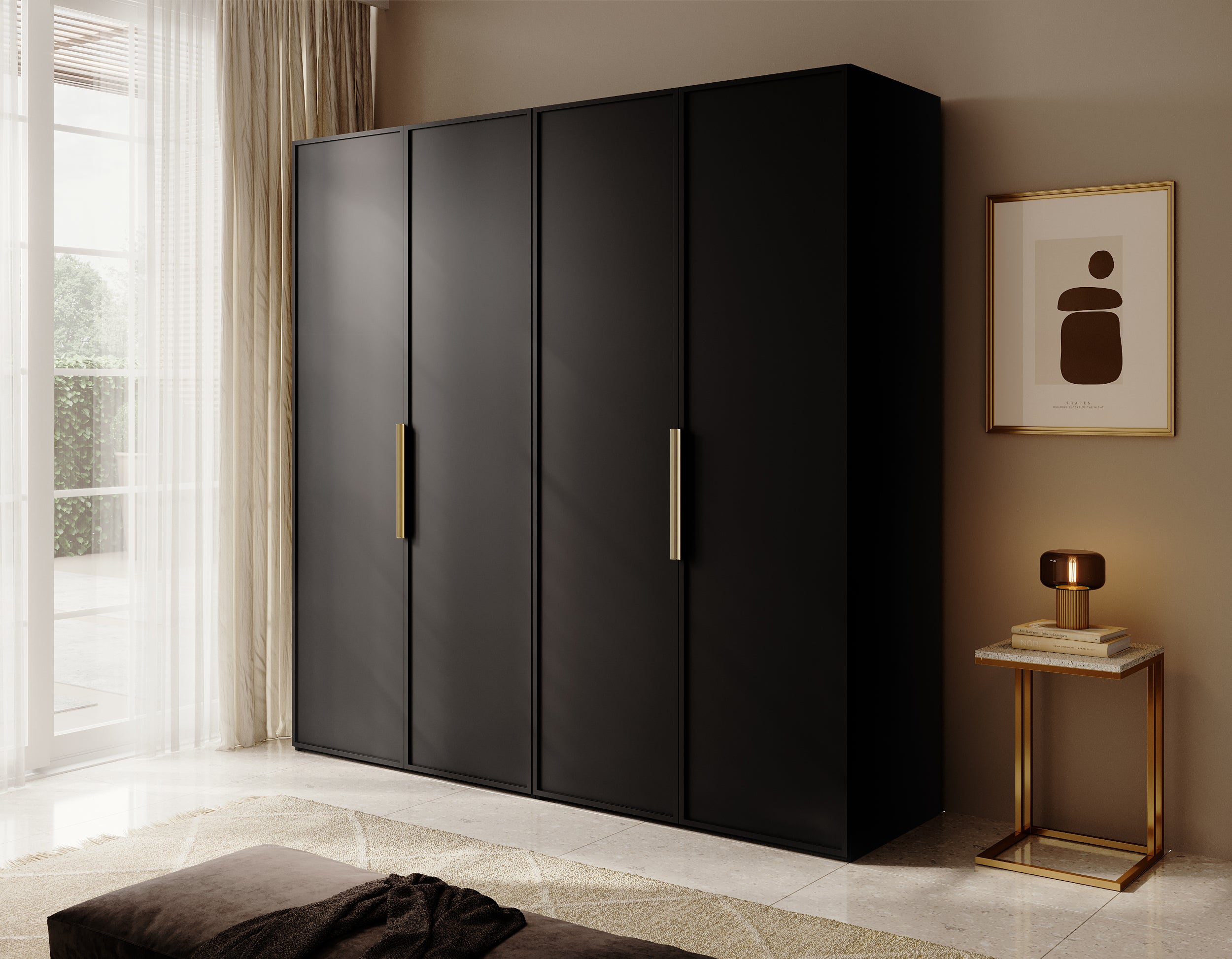Szafa czterodrzwiowa Frame z dwoma drążkami 200 cm Czarna