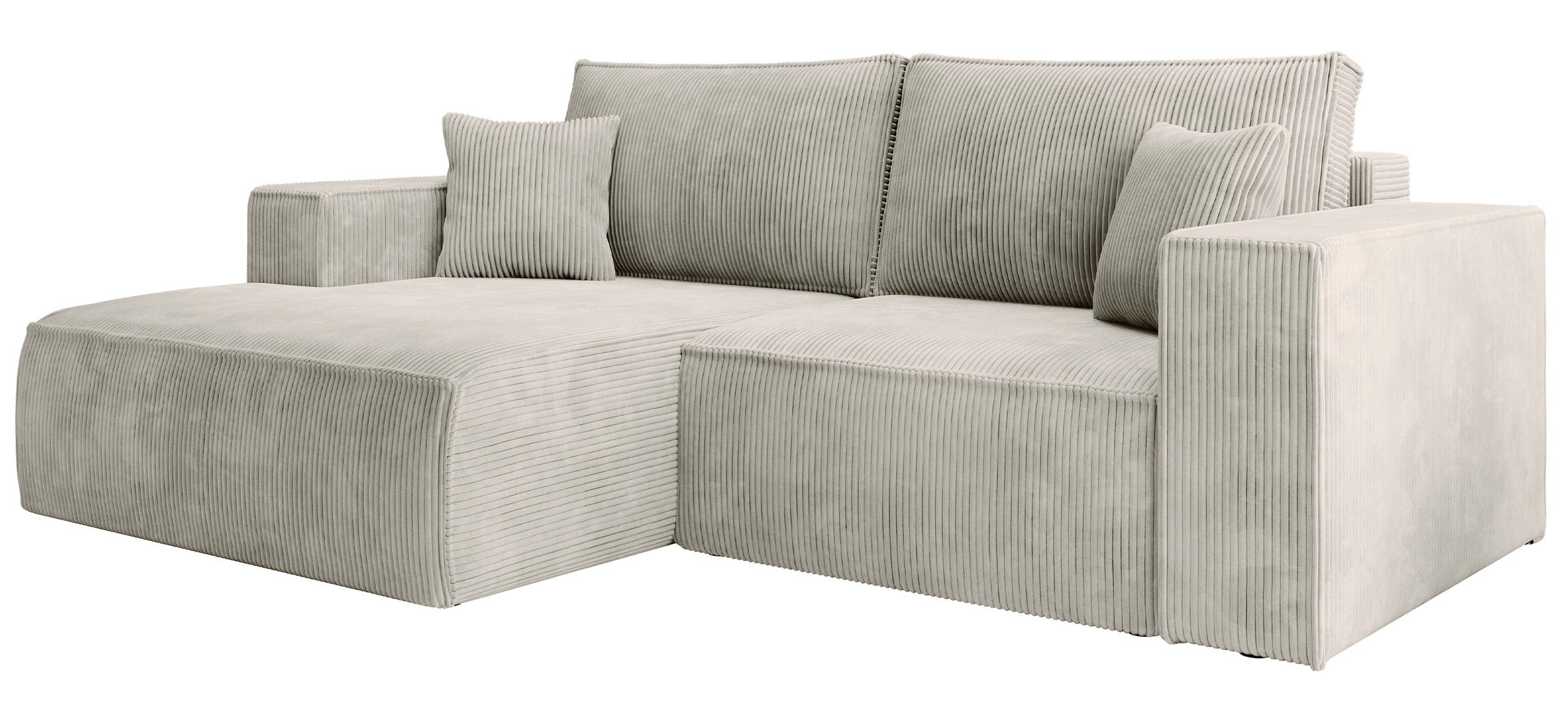 Narożnik z funkcją spania Farese mini L-kształtny lewostronny z pojemnikiem szarobeżowy sztruks