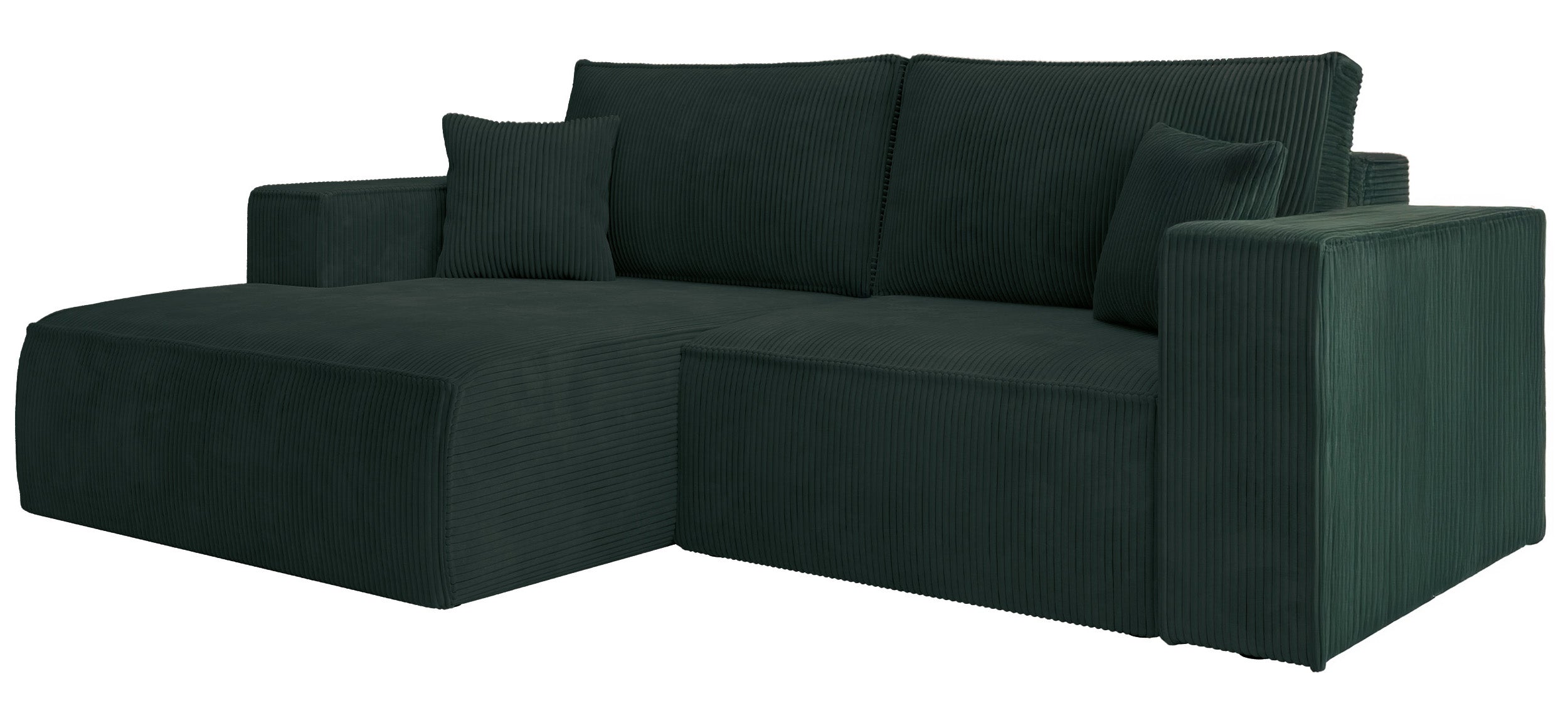 Narożnik z funkcją spania Farese mini L-kształtny lewostronny z pojemnikiem ciemnozielony sztruks