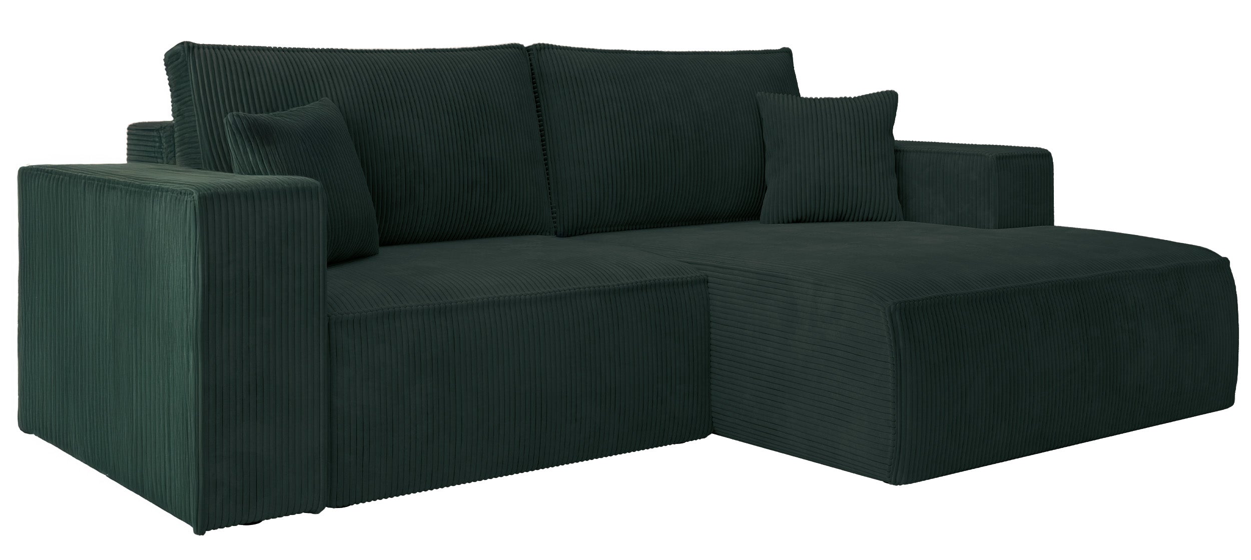 Narożnik z funkcją spania Farese mini L-kształtny prawostronny z pojemnikiem ciemnozielony sztruks