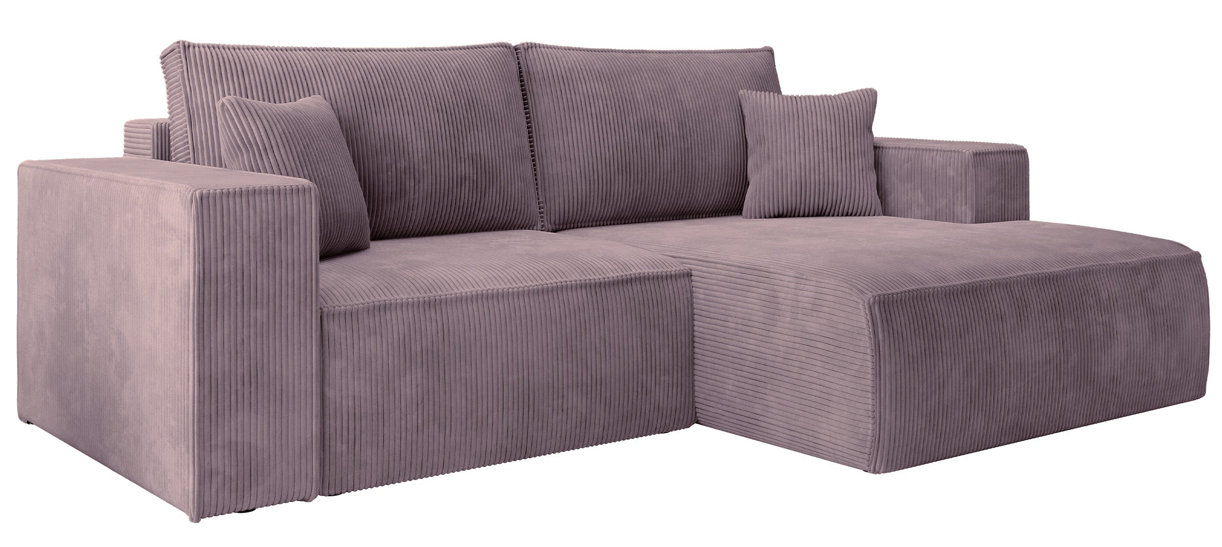 Narożnik z funkcją spania Farese mini L-kształtny prawostronny z pojemnikiem liliowy sztruks