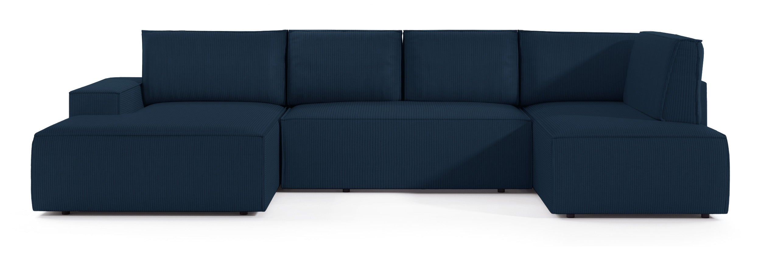 Narożnik z funkcją spania Farese New U-kształtny z pojemnikiem lewostronny granatowy sztruks