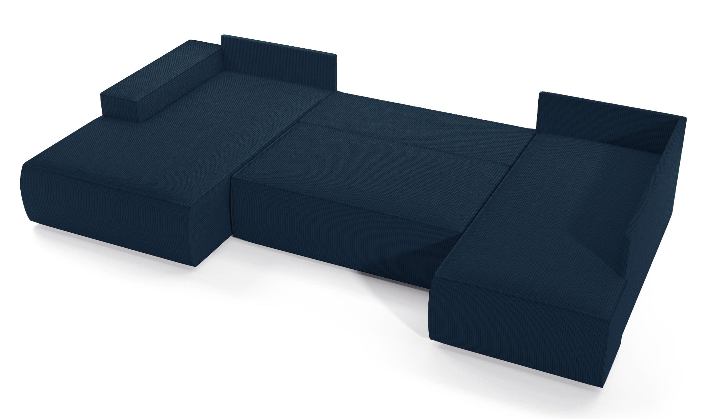 Narożnik z funkcją spania Farese New U-kształtny z pojemnikiem lewostronny granatowy sztruks